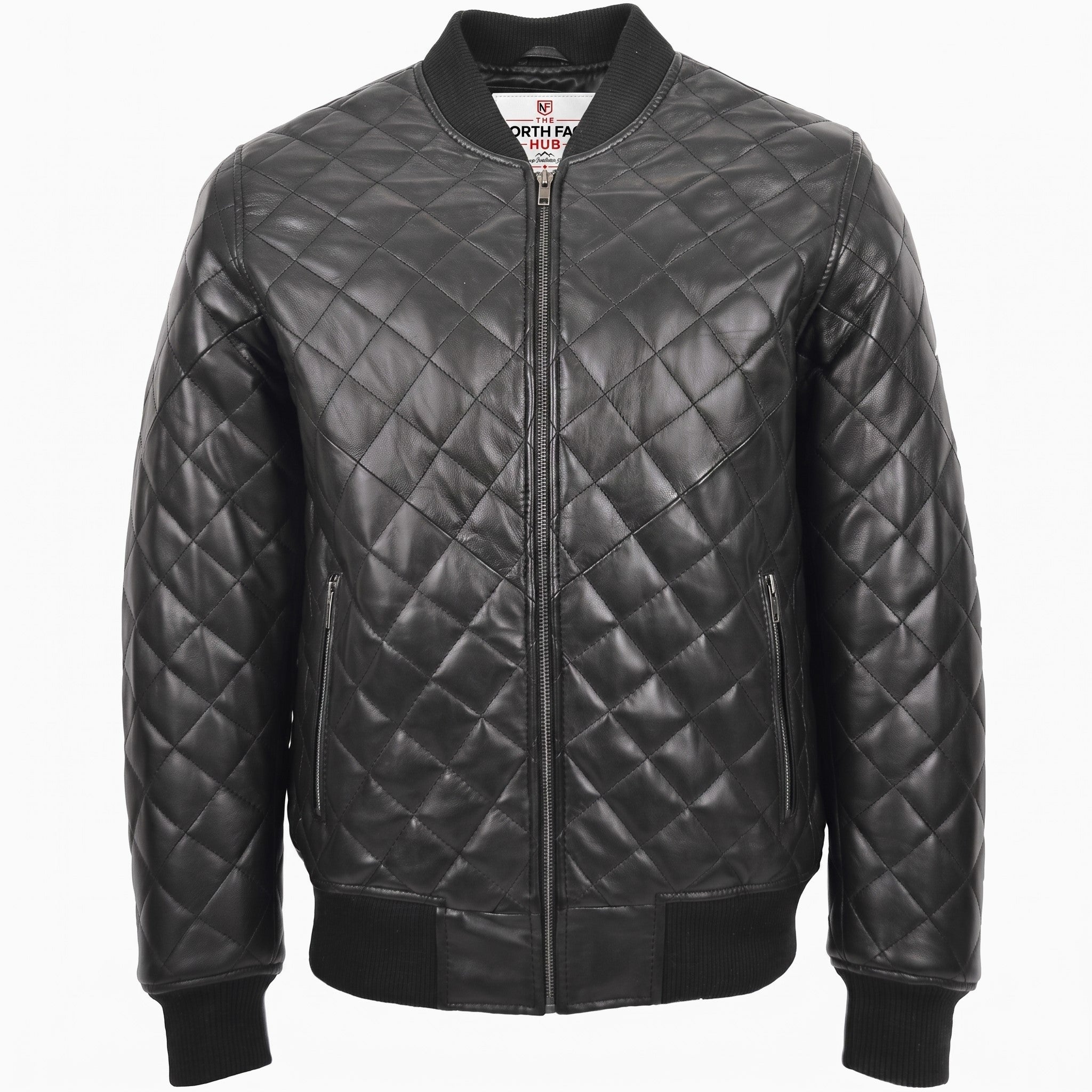 Mens Leather Quilted Bomber Jacket Warren Nova Black