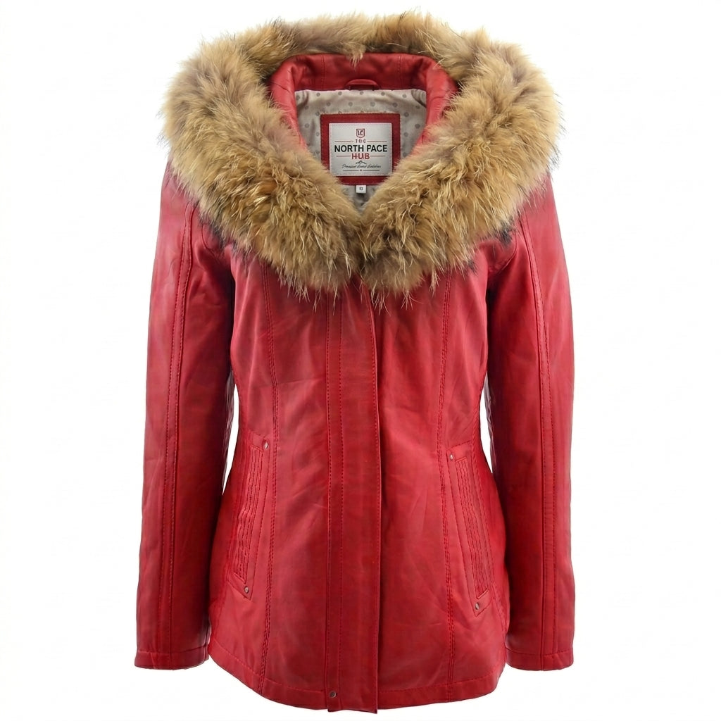 Womens Leather Jacket with Detachable Collar Dalia Ignite Red