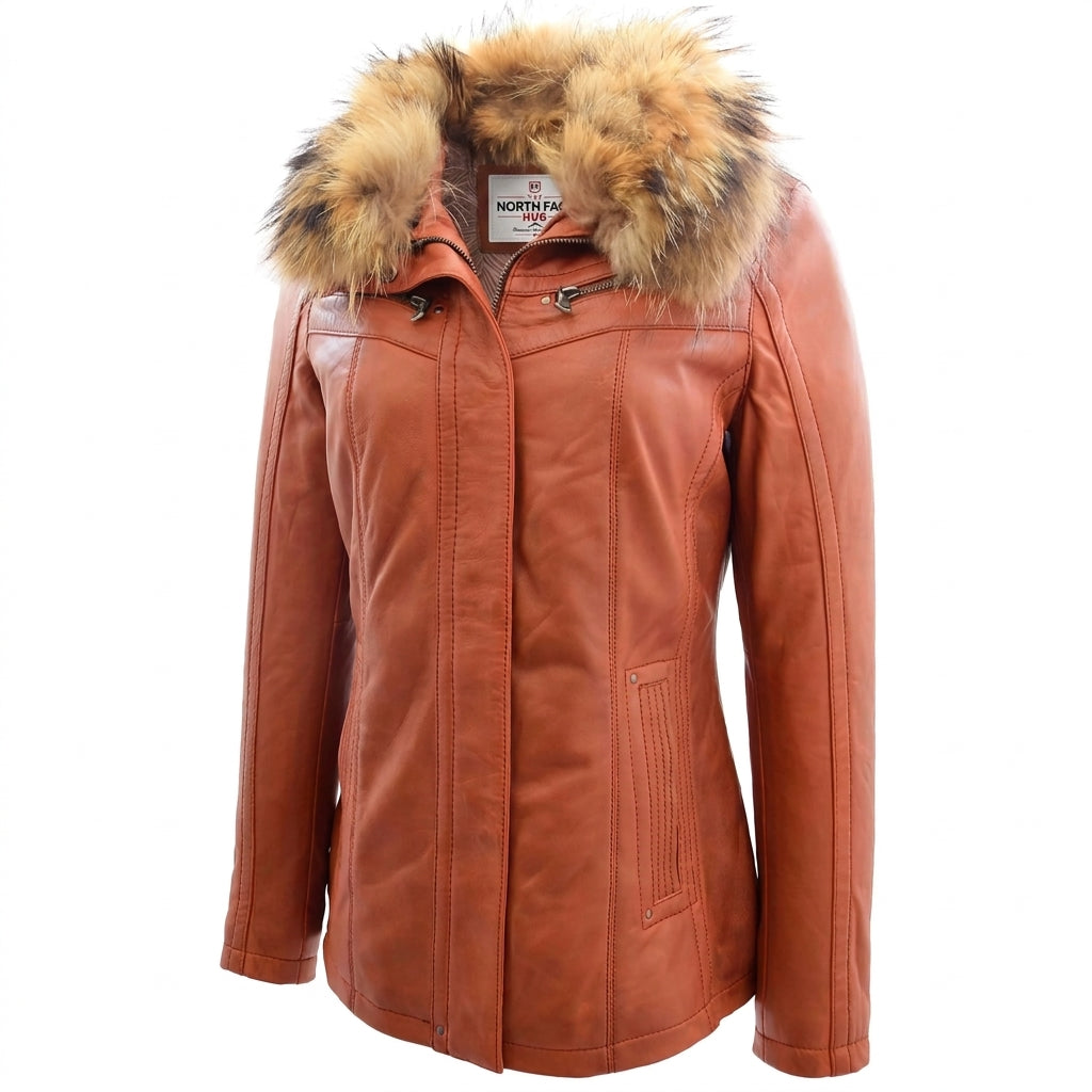Womens Leather Jacket with Detachable Collar Dalia Clestial Cognac