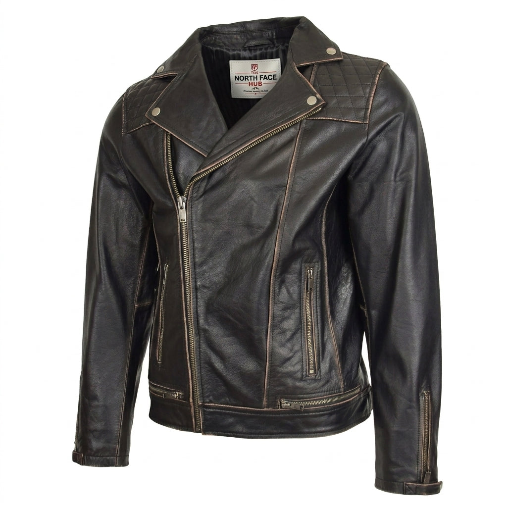 Mens Leather Biker Brando Design Jacket Sean Vintage Nova Black