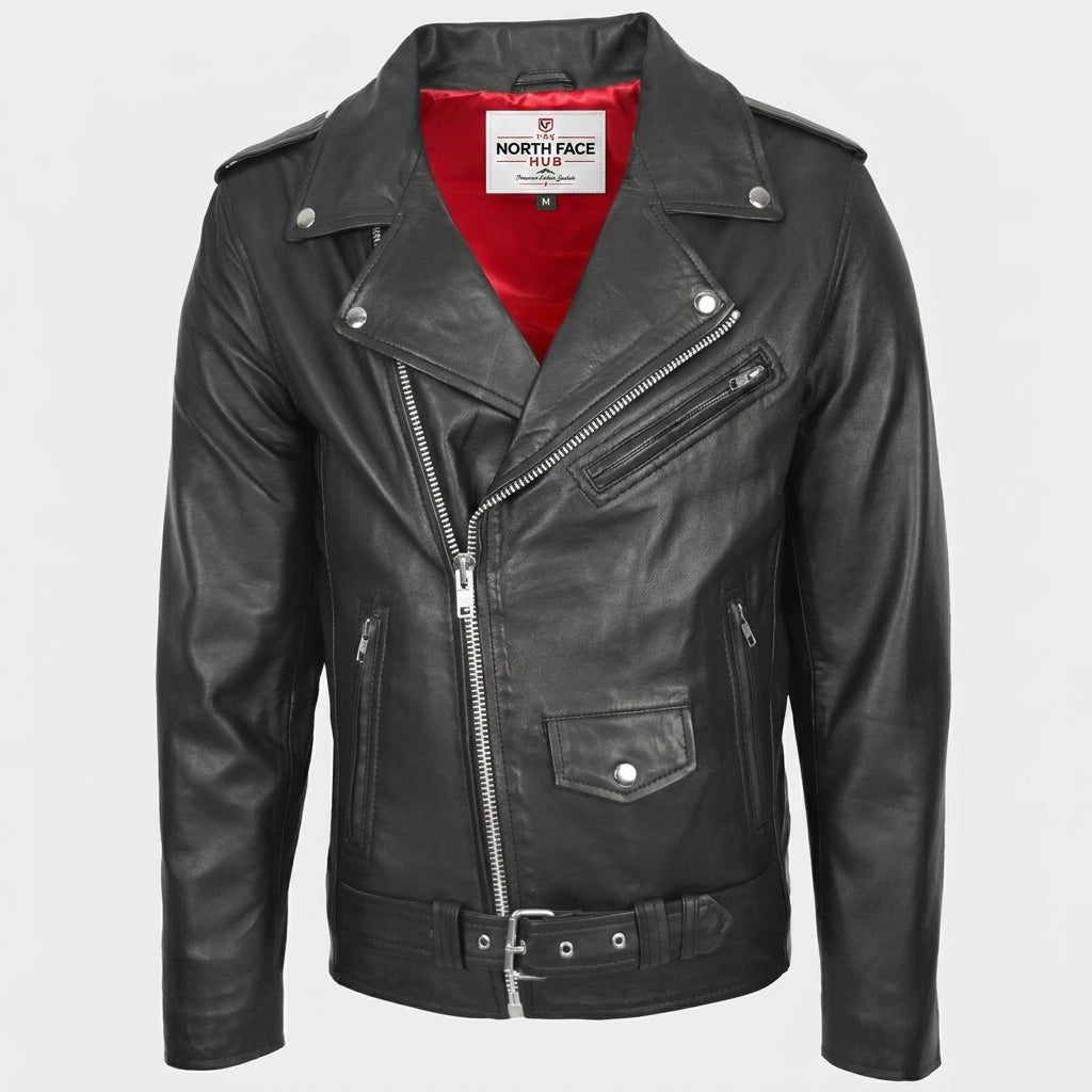 Mens Leather Biker Jacket Brando Style Johnny Dynamo Nova Black