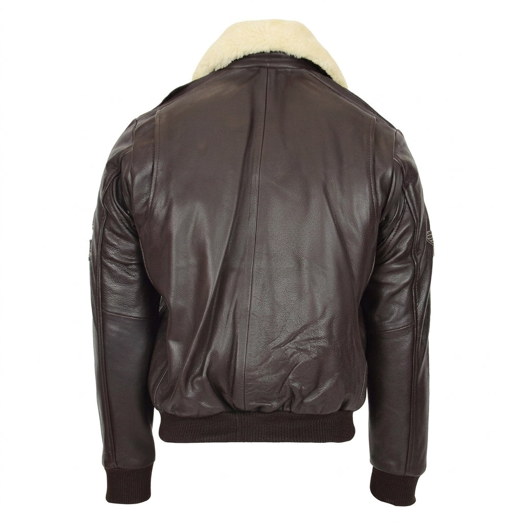 Mens Leather Jacket with Detachable Collar Pilot-N Zenith Brown