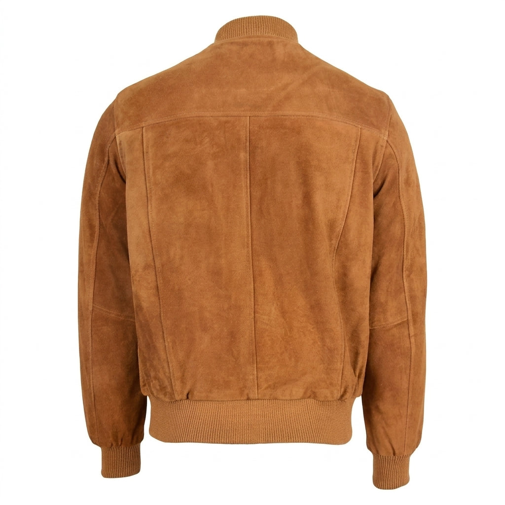 Mens Suede Bomber Varsity Jacket Reg Dynamo Tan