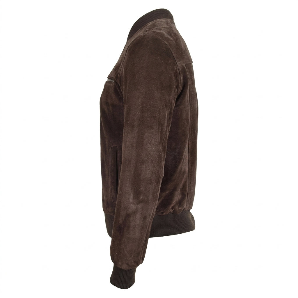 Mens Suede Bomber Varsity Jacket Reg Zenith Brown