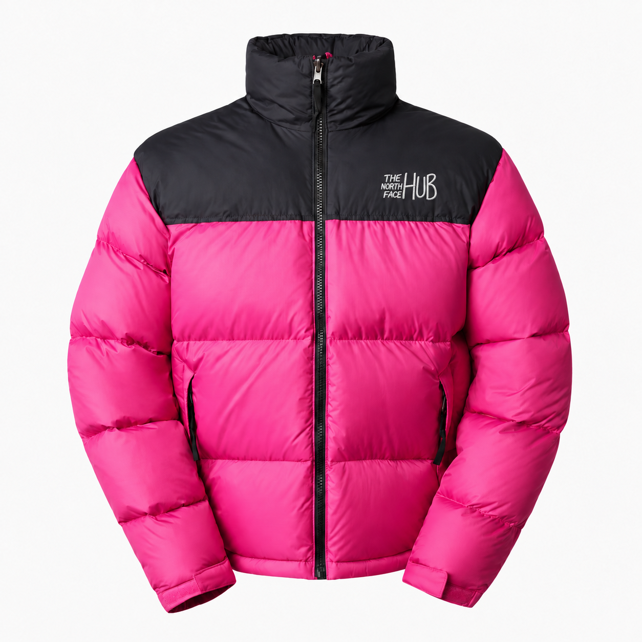 The North Face Hub Hot Pink &amp; Black Womens Puffer Jacket – Womens Insulated Winter Jacket / Nuptse Puffer Jacket 1996 Retro Coat