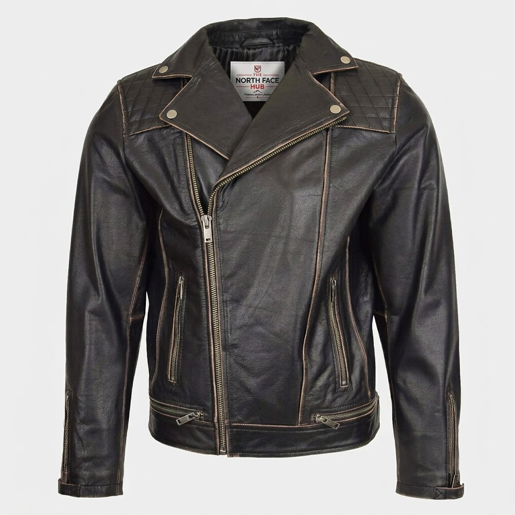 Mens Leather Biker Brando Design Jacket Sean Vintage Nova Black