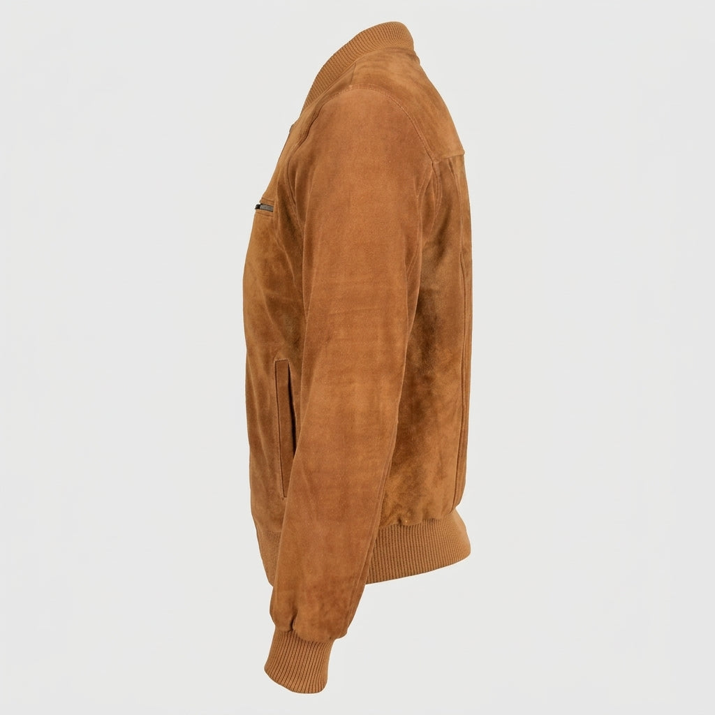 Mens Suede Bomber Varsity Jacket Reg Dynamo Tan