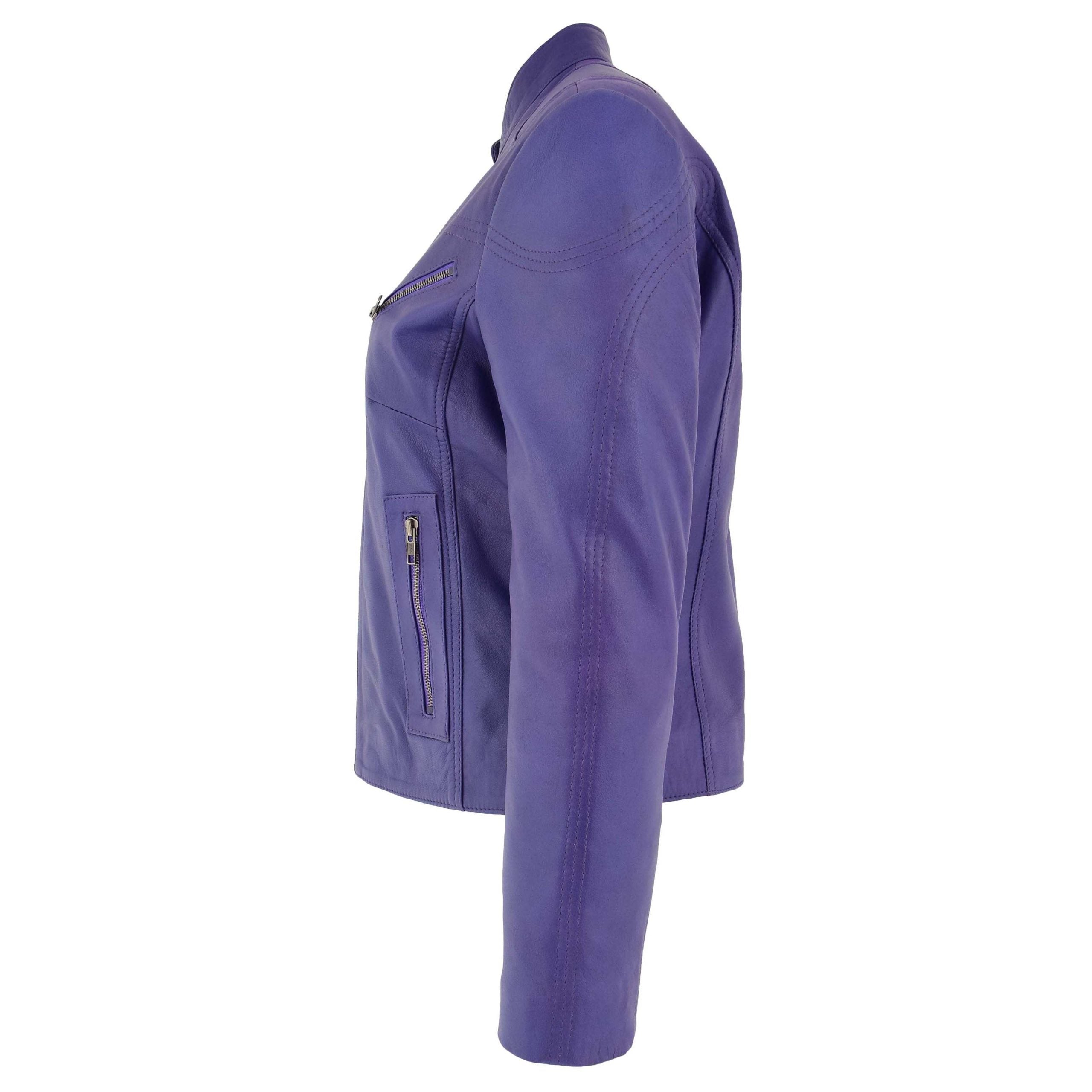 Womens Leather Standing Collar Jacket Becky Whisper Purple