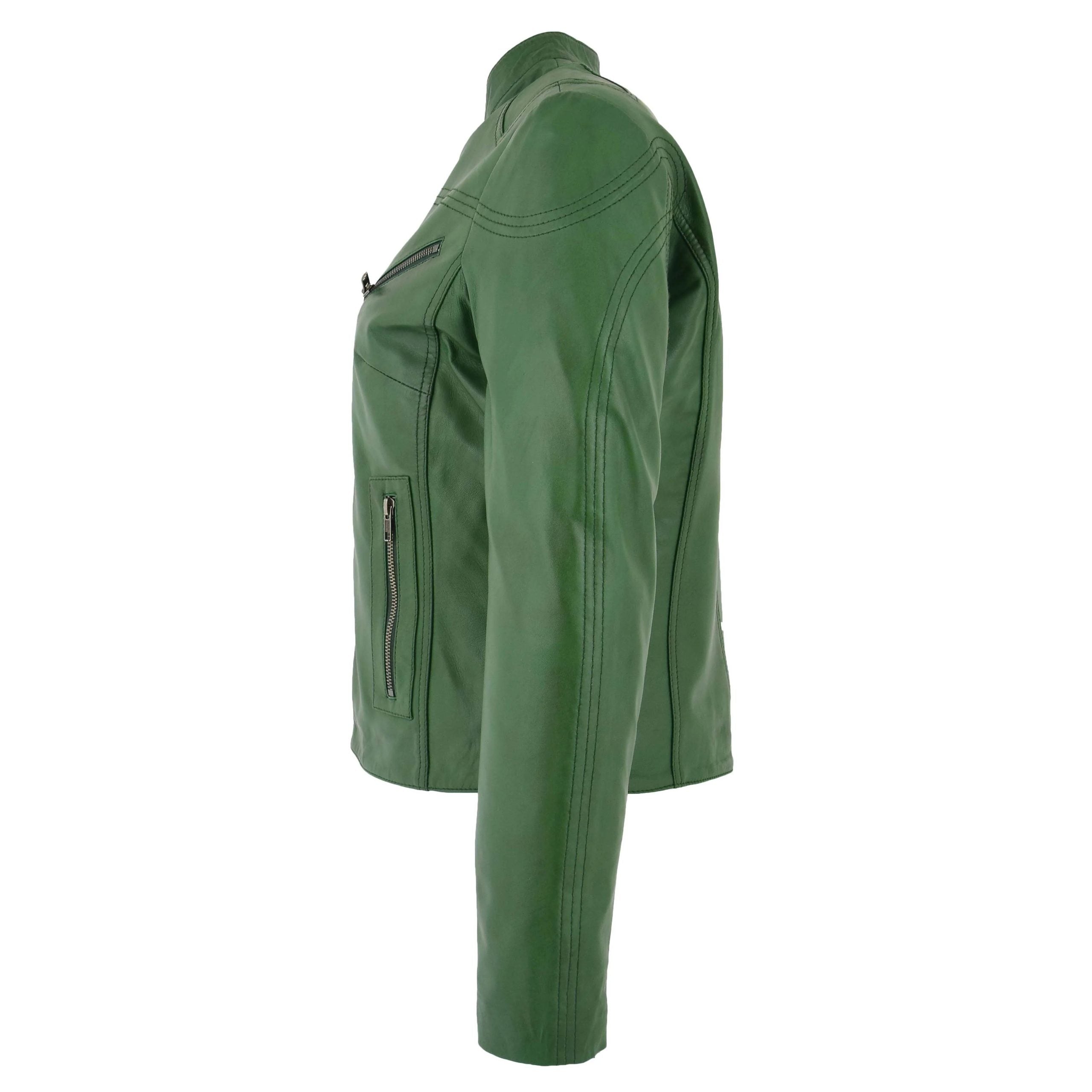 Womens Leather Standing Collar Jacket Becky Aurora Green