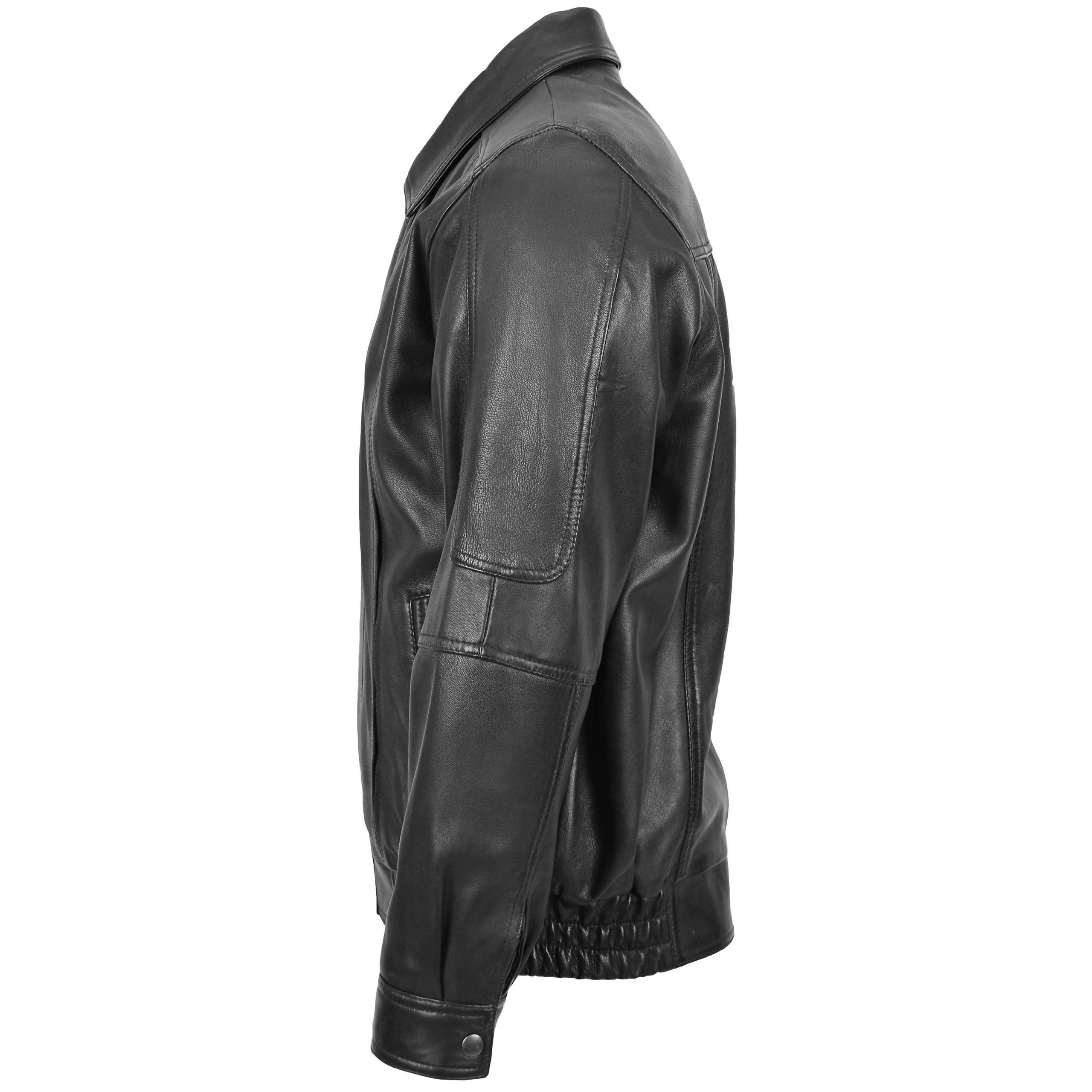Mens Bomber Leather Jacket Classic Style Jim Nova Black