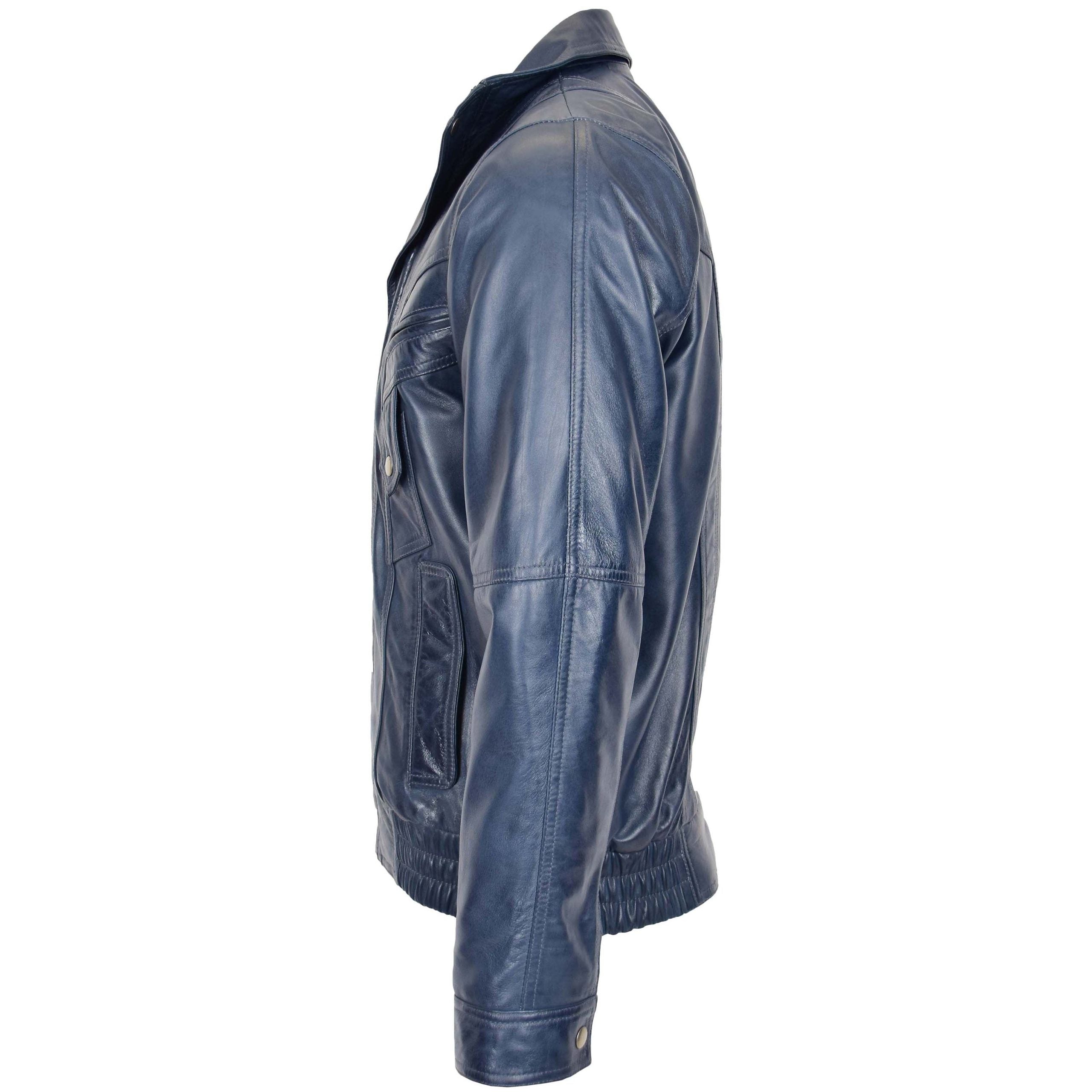 Mens Leather Bomber Blouson Jacket Robert Radiant Blue