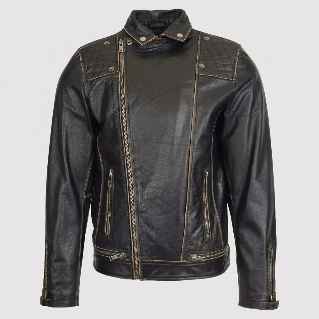 Mens Leather Biker Brando Design Jacket Sean Vintage Nova Black