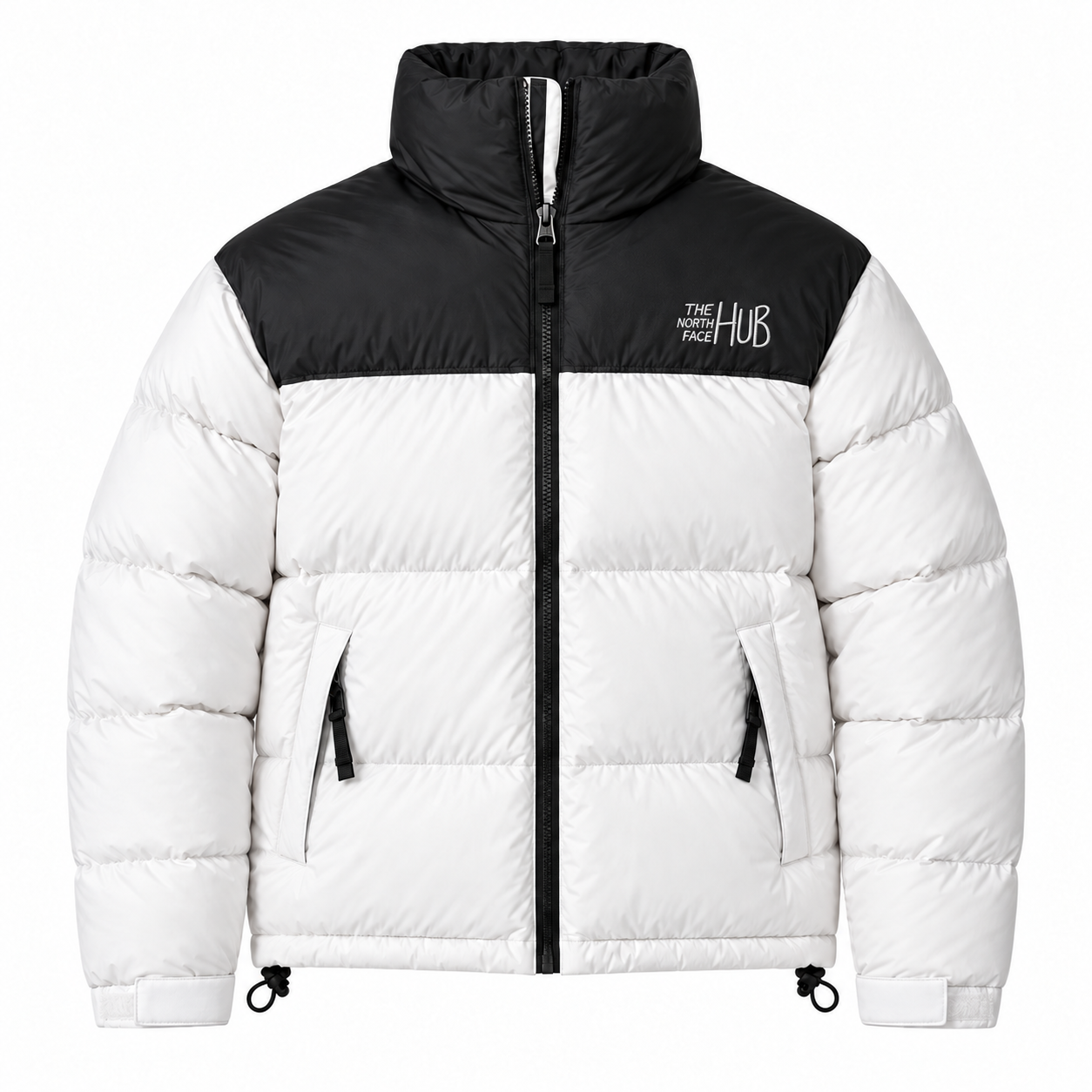 The North Face Hub White &amp; Black Womens Puffer Jacket – Womens Insulated Winter Jacket / Nuptse Puffer Jacket 1996 Retro Coat