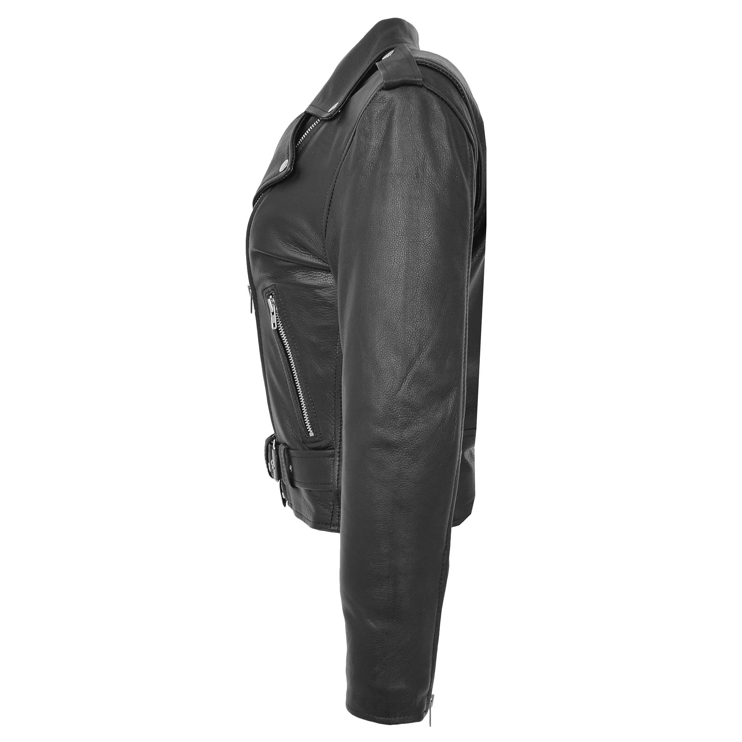 Womens Leather Biker Brando Style Jacket Holly Nova Black