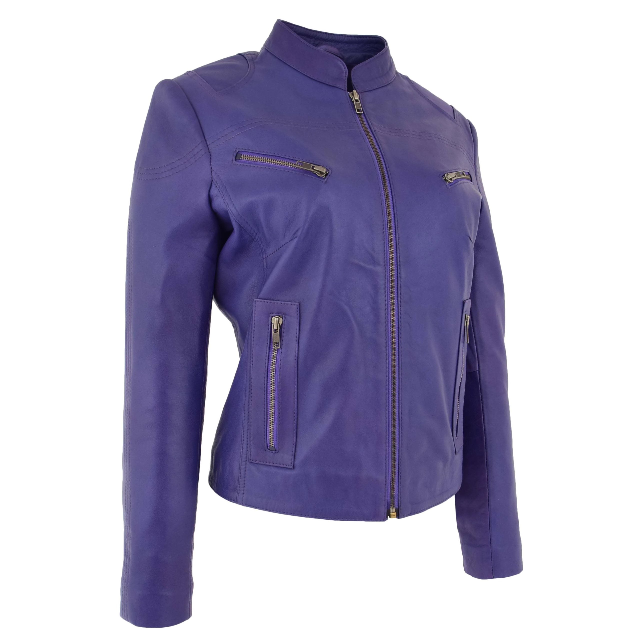 Womens Leather Standing Collar Jacket Becky Whisper Purple
