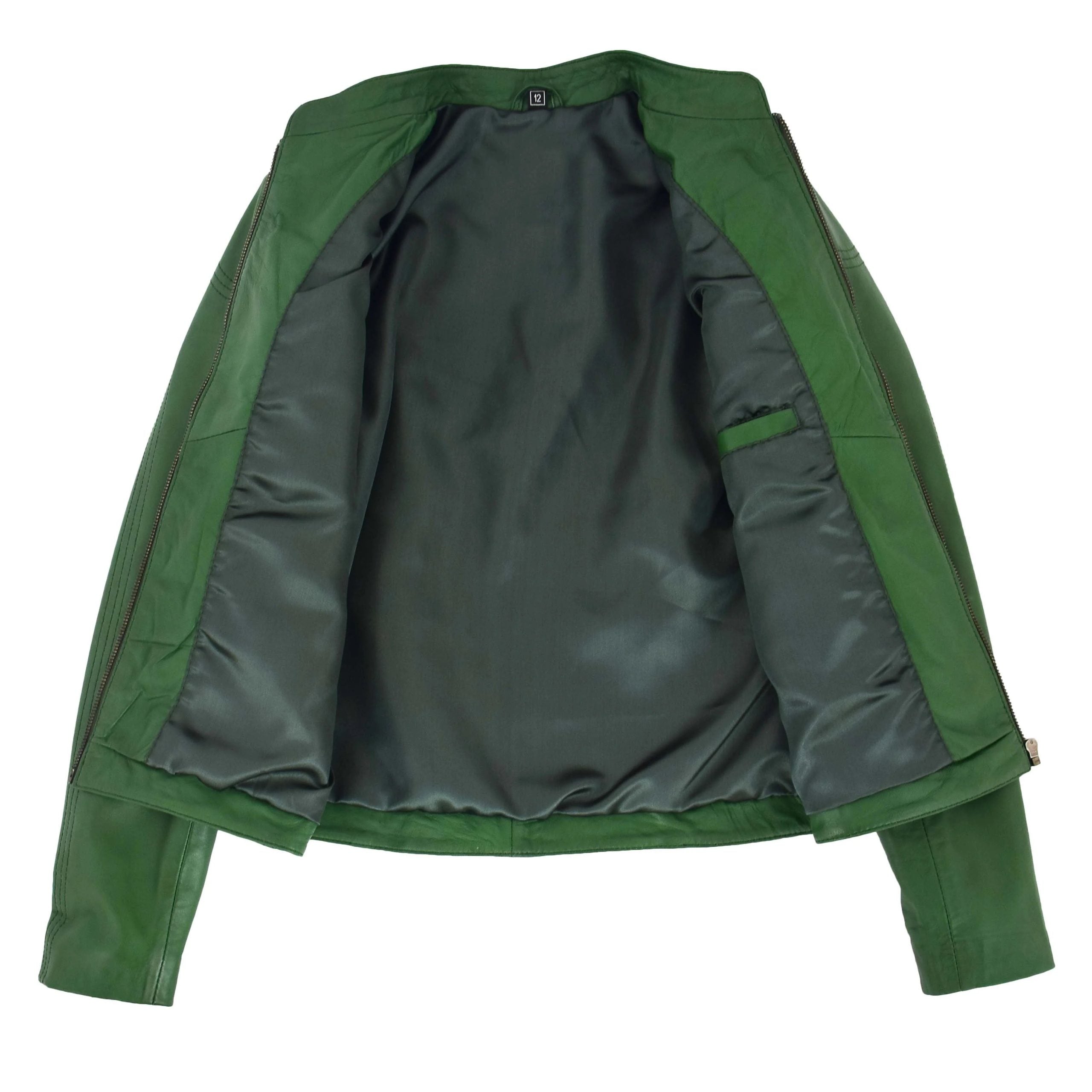 Womens Leather Standing Collar Jacket Becky Aurora Green