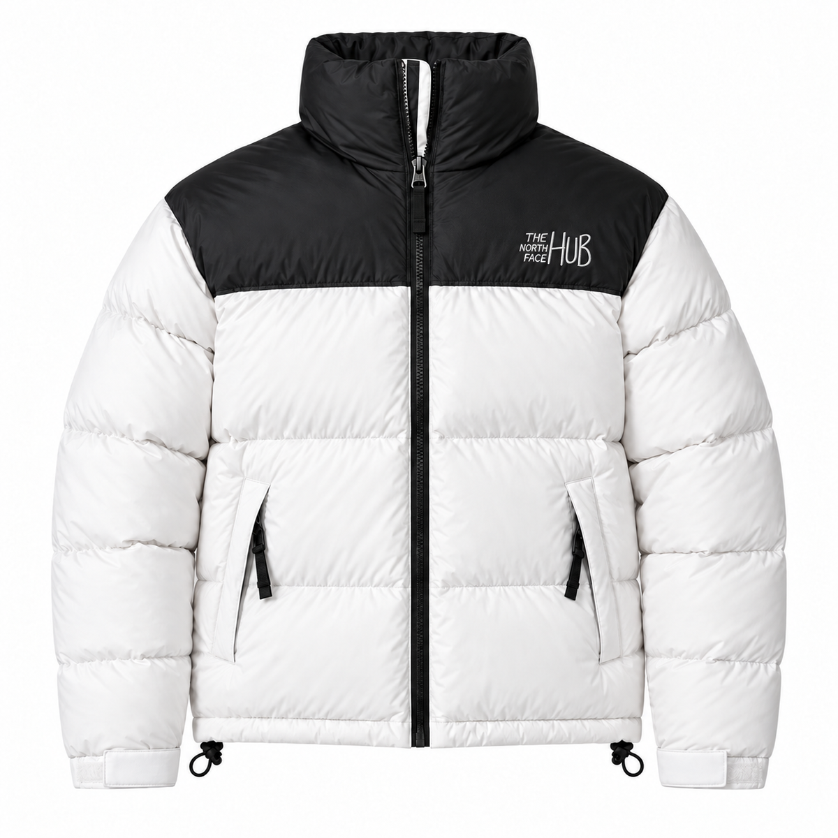 The North Face Hub White &amp; Black Womens Puffer Jacket – Womens Insulated Winter Jacket / Nuptse Puffer Jacket 1996 Retro Coat