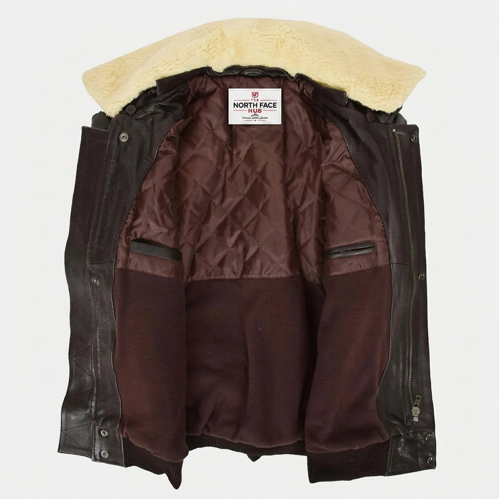 Mens Leather Jacket with Detachable Collar Pilot-N Zenith Brown