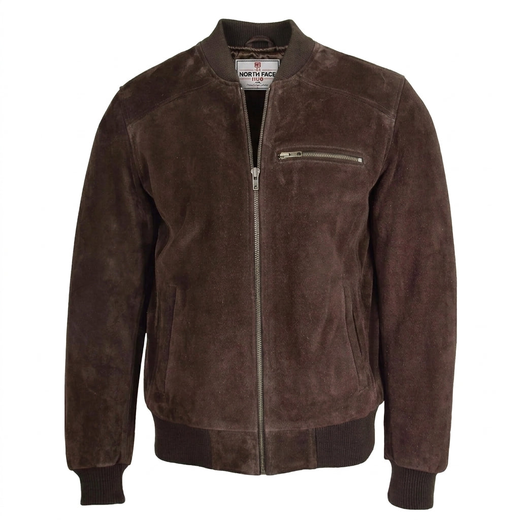 Mens Suede Bomber Varsity Jacket Reg Zenith Brown