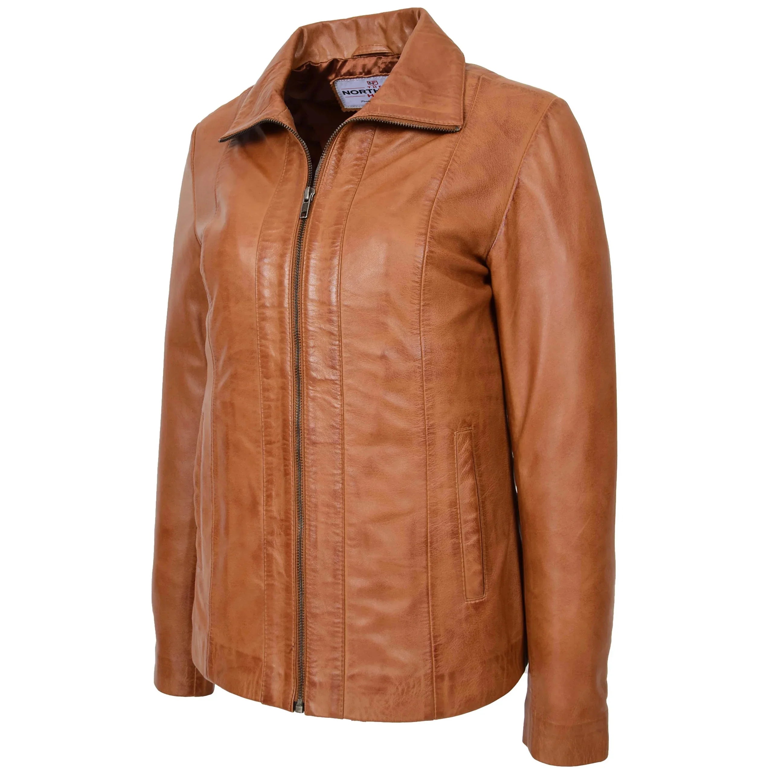 Womens Classic Zip Fastening Leather Jacket Julia Dynamo Tan