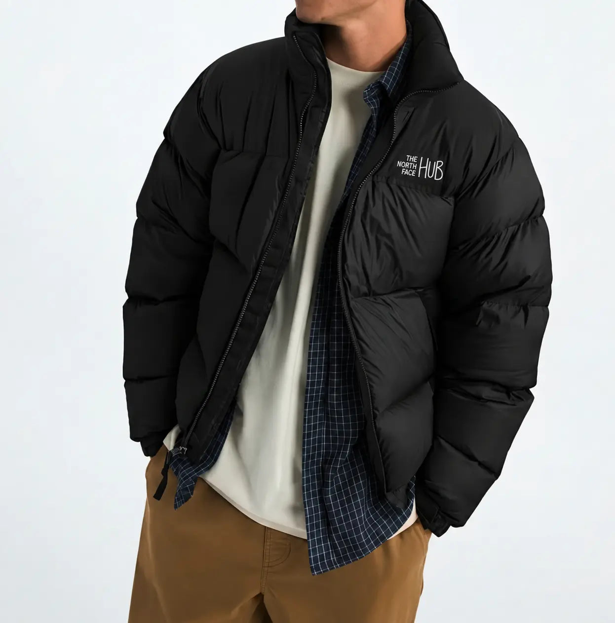 The North Face Hub Black Mens Puffer Jacket – Mens Insulated Winter Jacket / Nuptse Black Puffer Jacket 1996 Retro Coat