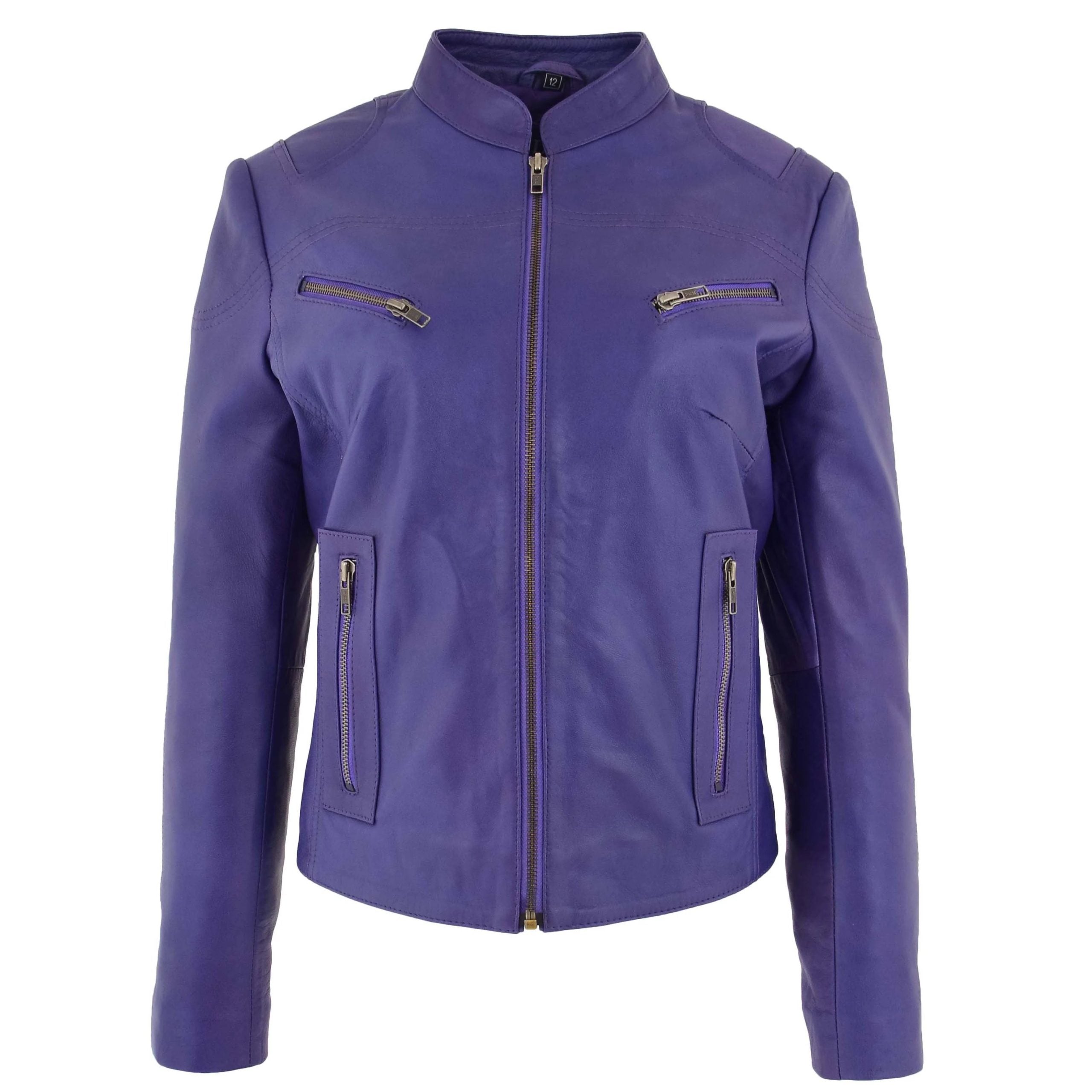 Womens Leather Standing Collar Jacket Becky Whisper Purple