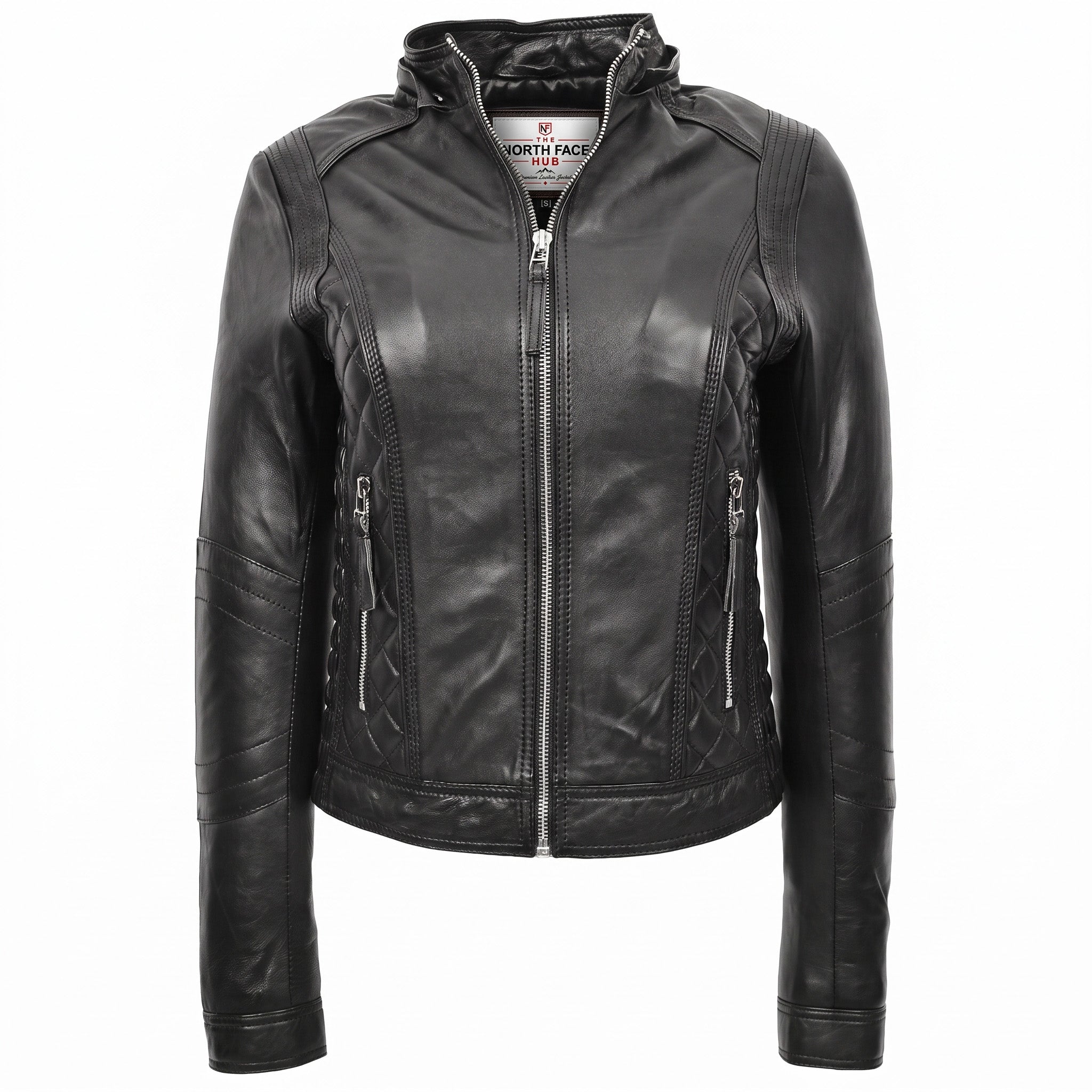 Womens Detachable Hoodie Biker Leather Jacket Lily Nova Black