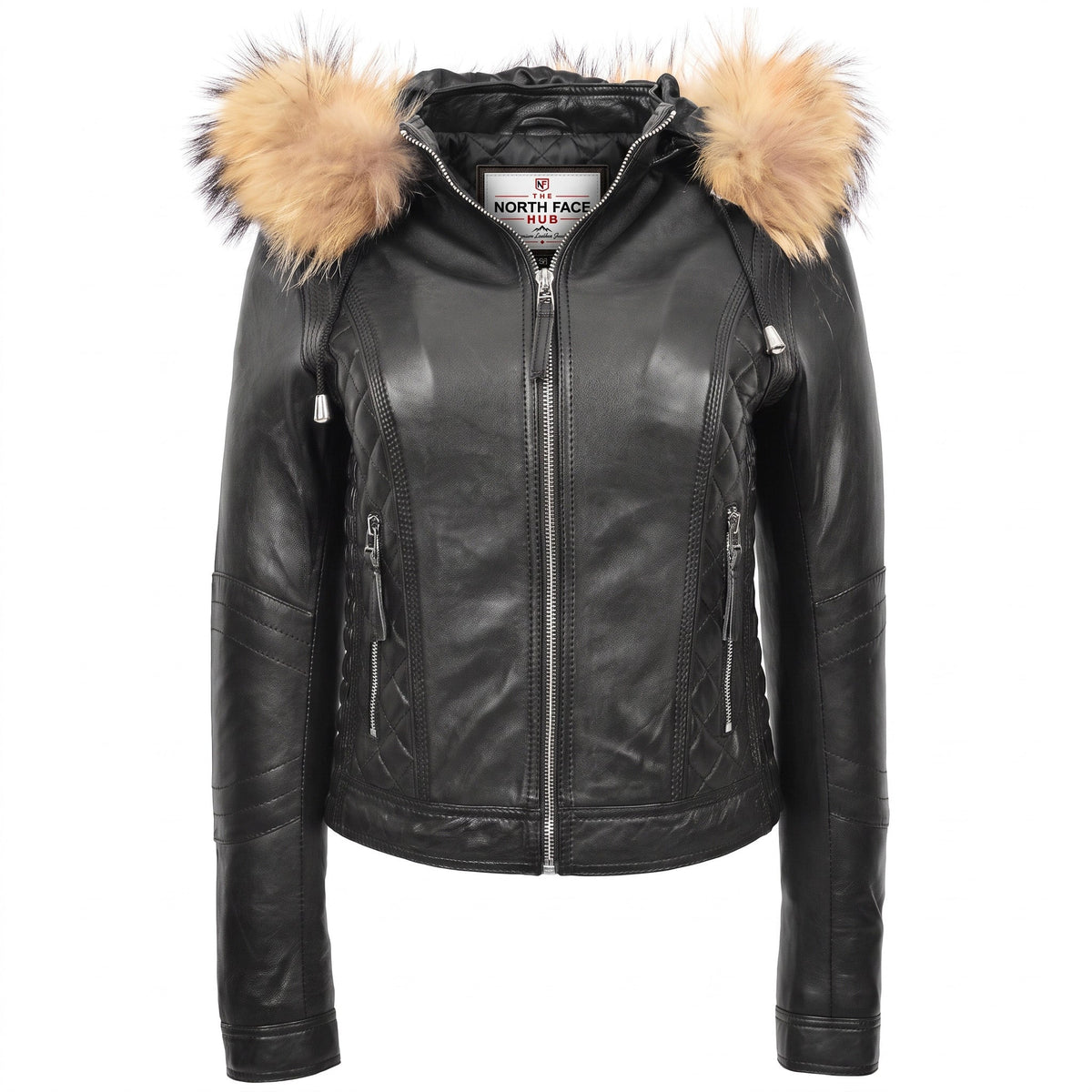 Womens Detachable Hoodie Biker Leather Jacket Lily Nova Black