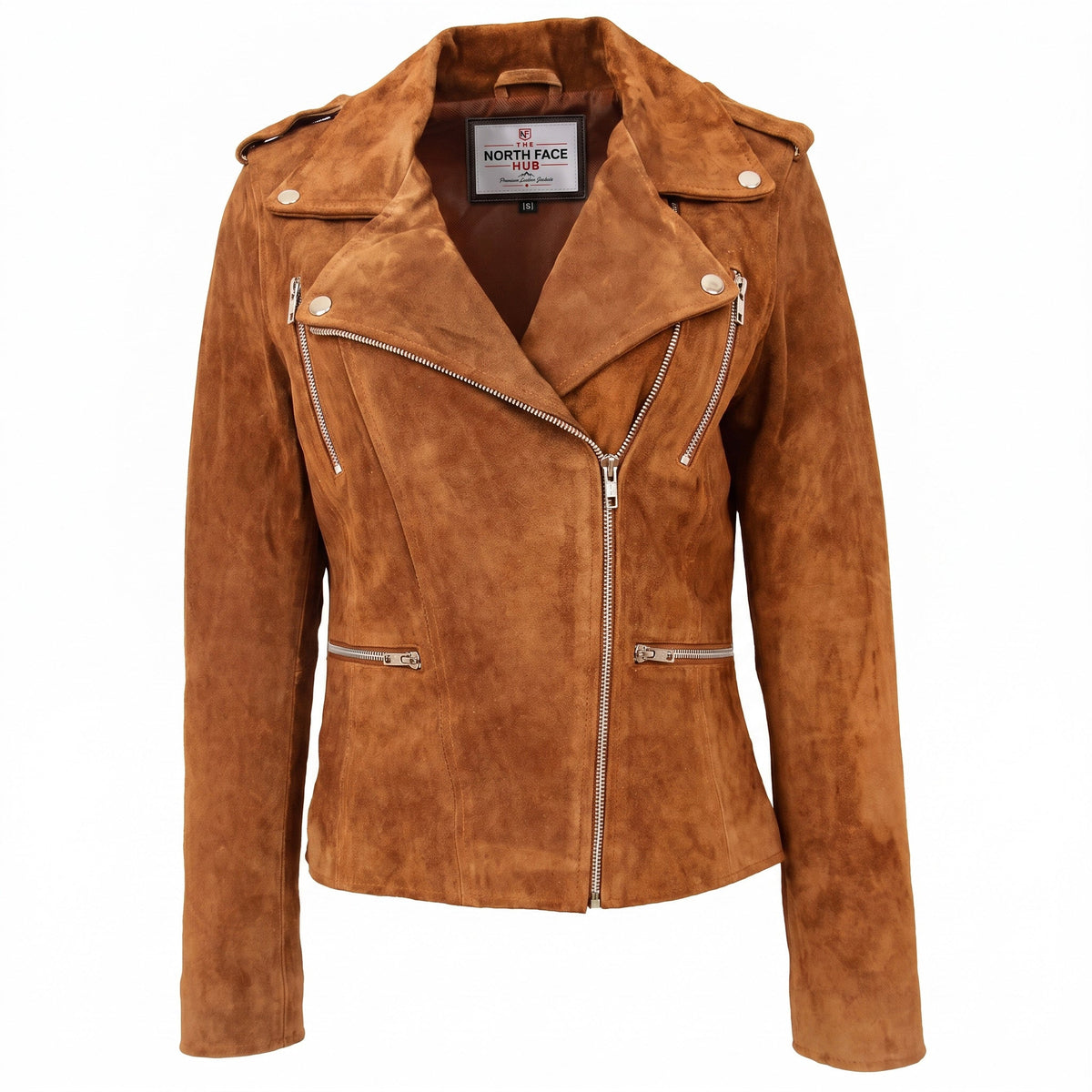 Womens Suede Biker Style Zip Jacket Skylar Dynamo Tan