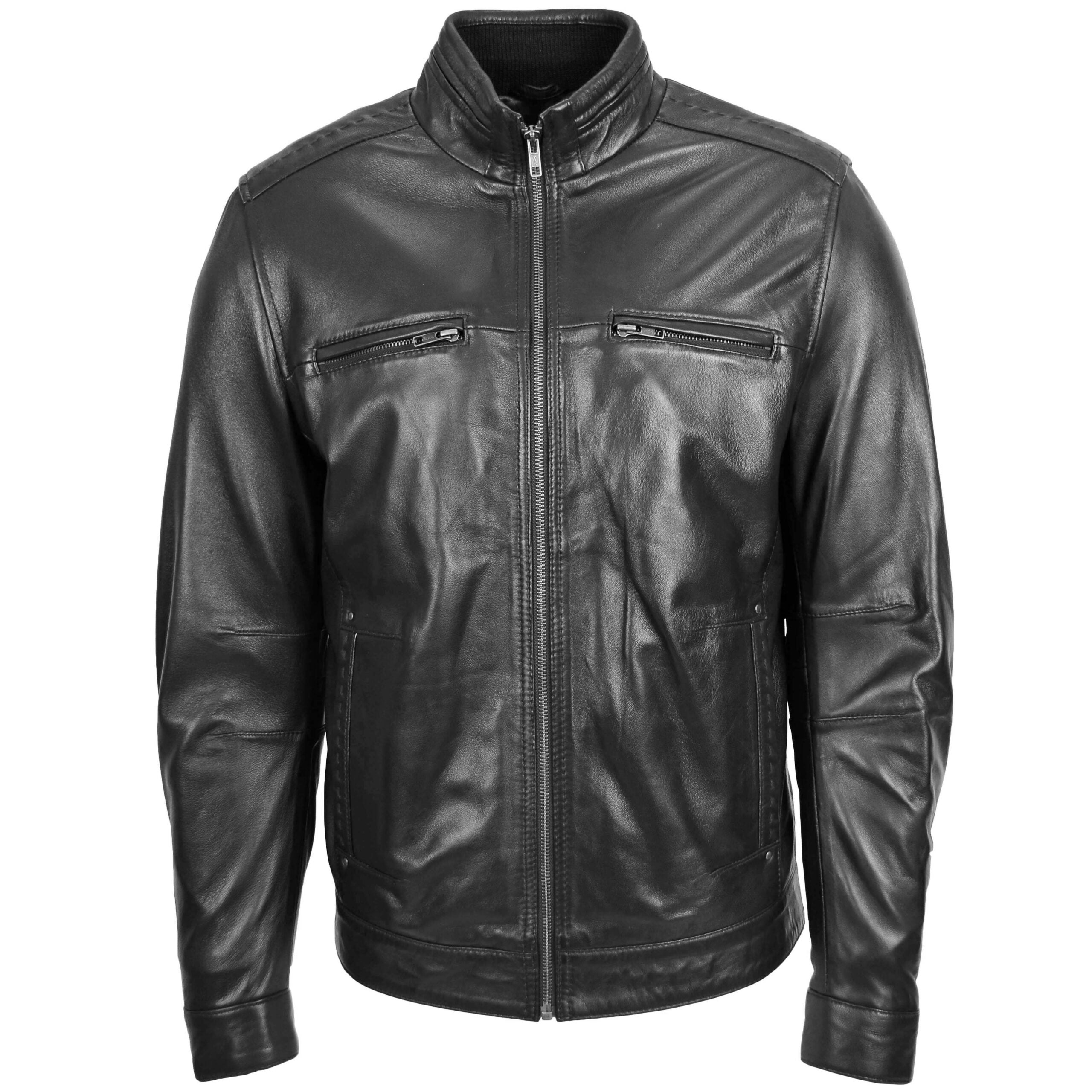 Men's Standing Collar Leather Jacket Tony Nova Black