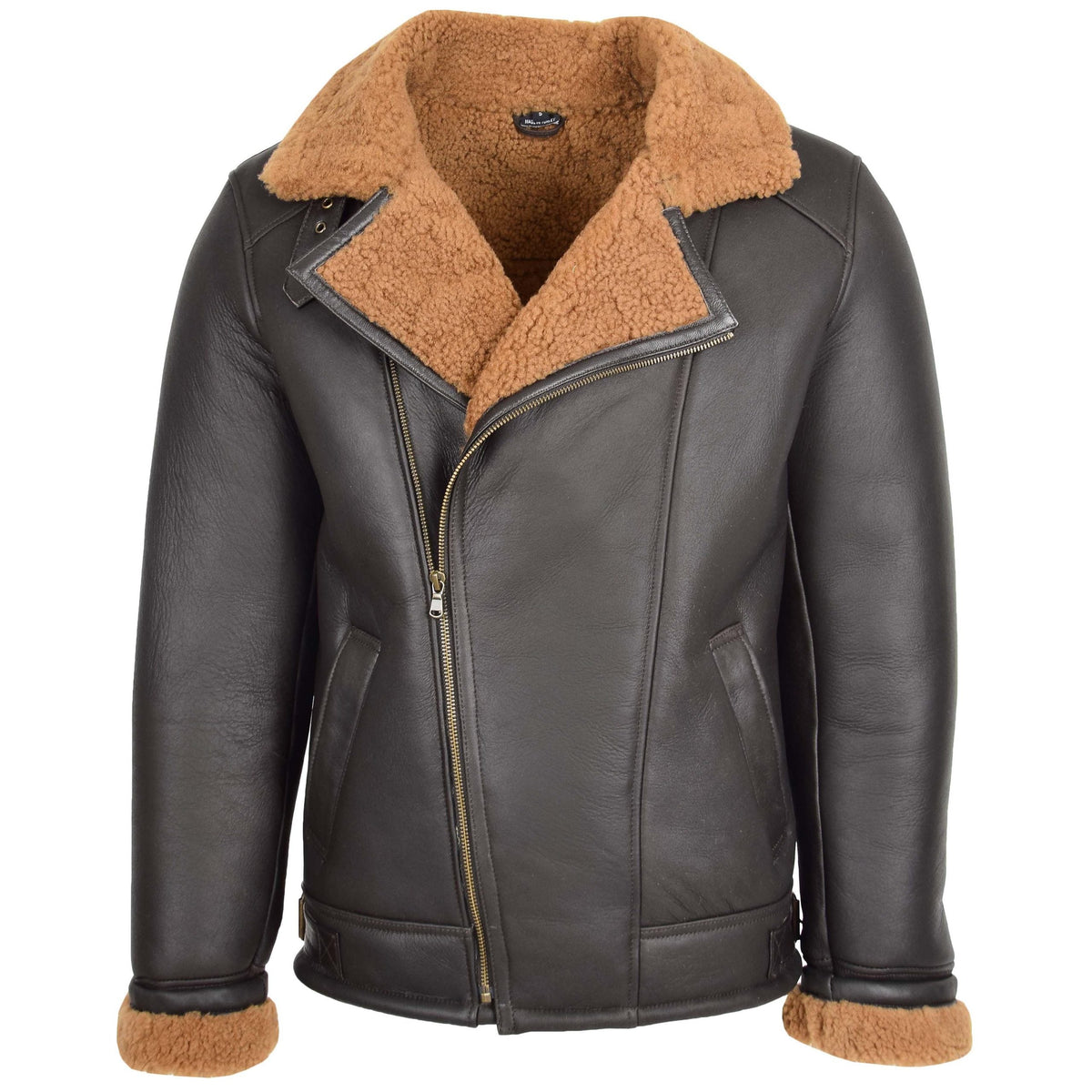 Mens Aviator Sheepskin Pilot Leather Bomber Jacket Zenith Brown Ginger