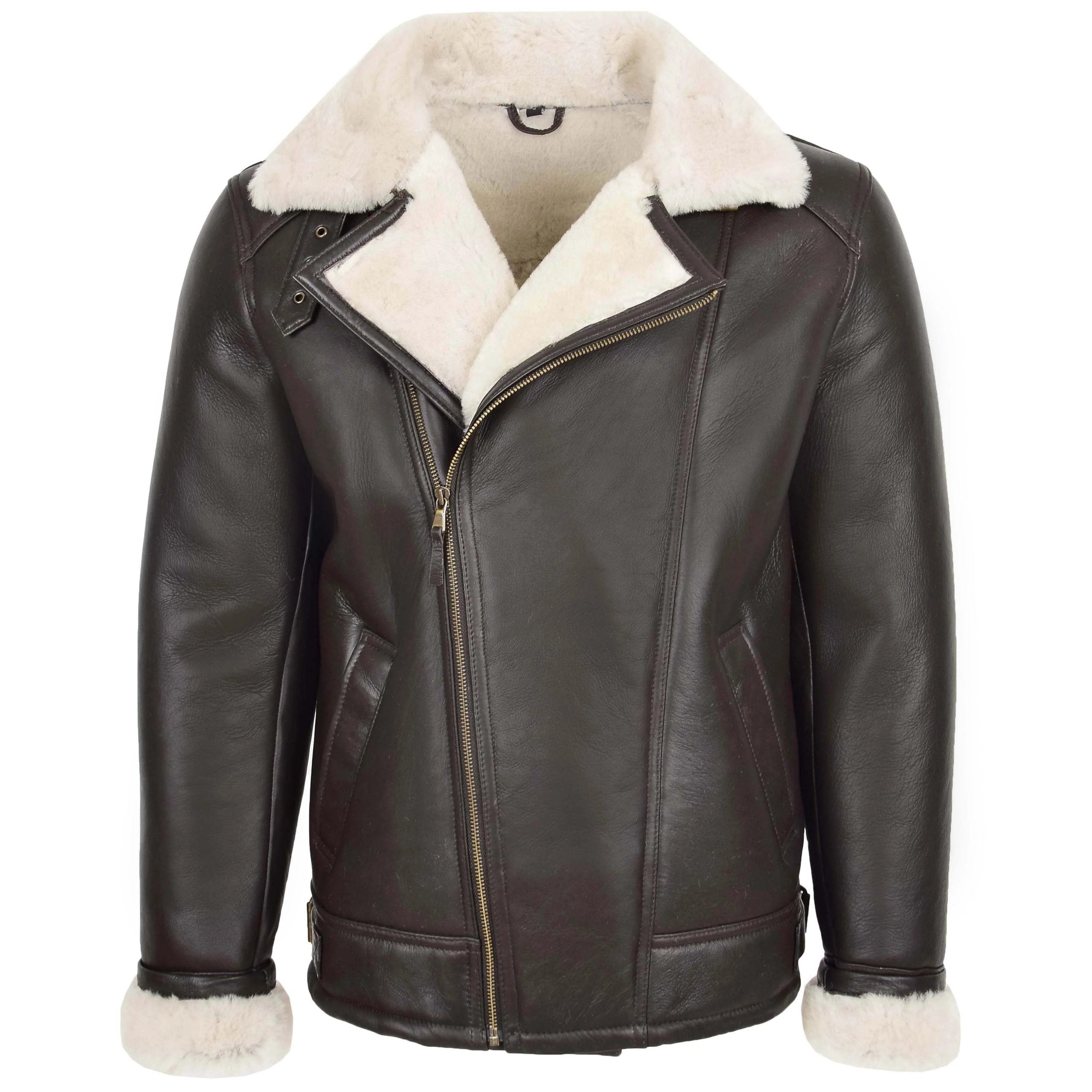 Mens Aviator Sheepskin Pilot Jacket Zenith Brown White