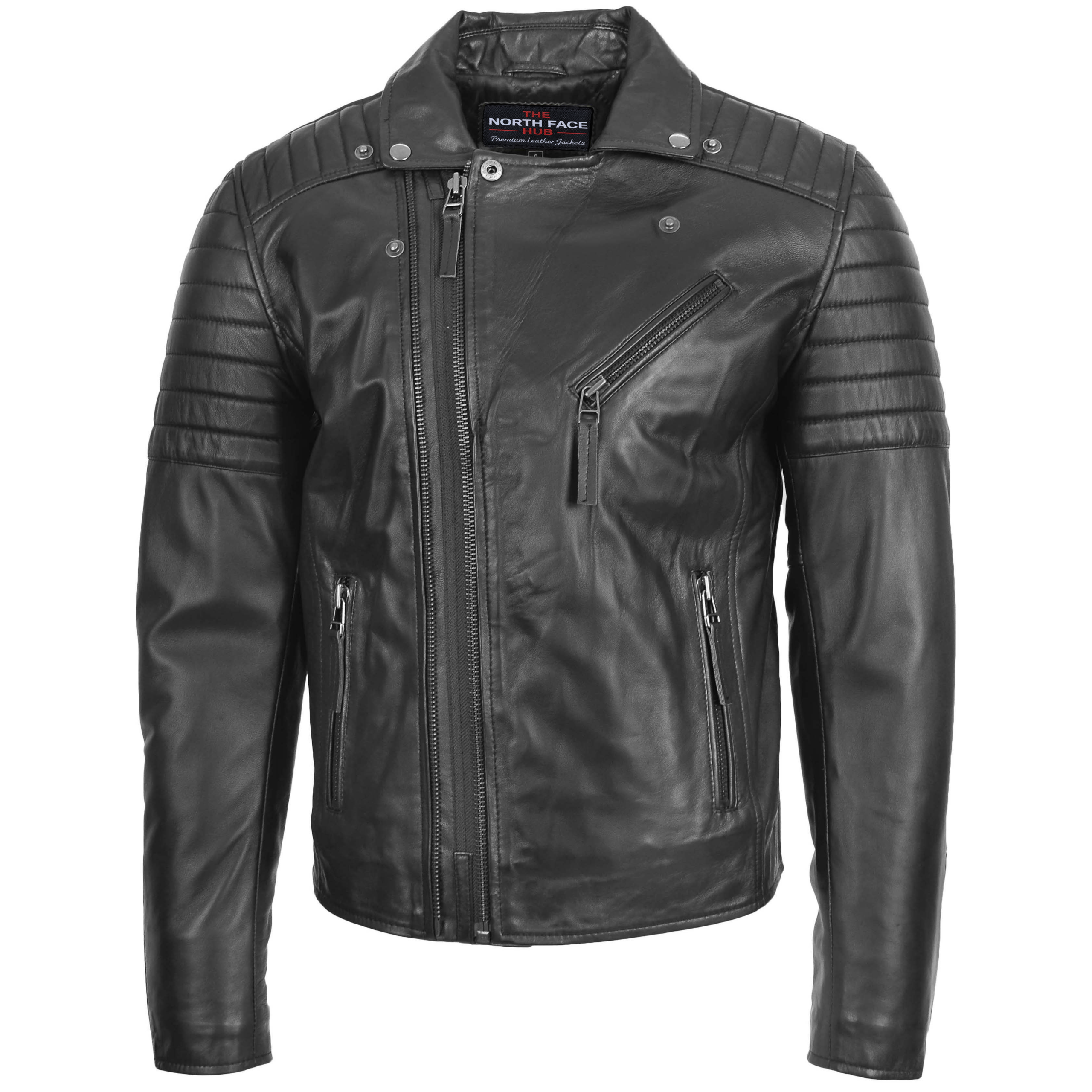 Mens Biker Leather Jacket Dual Zip Hook Paradox Rub Off