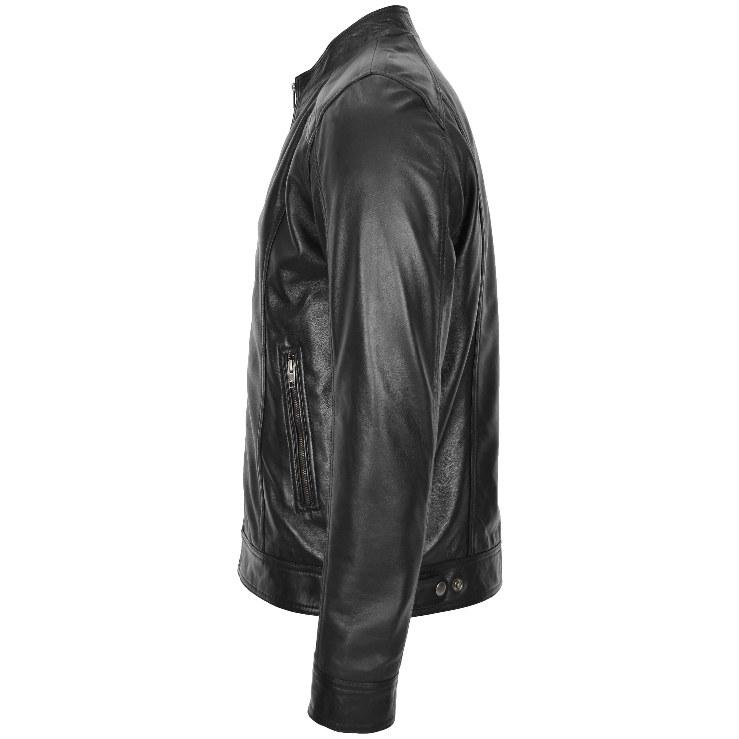 Mens Soft Leather Casual Plain Zip Jacket Matt Nova Black