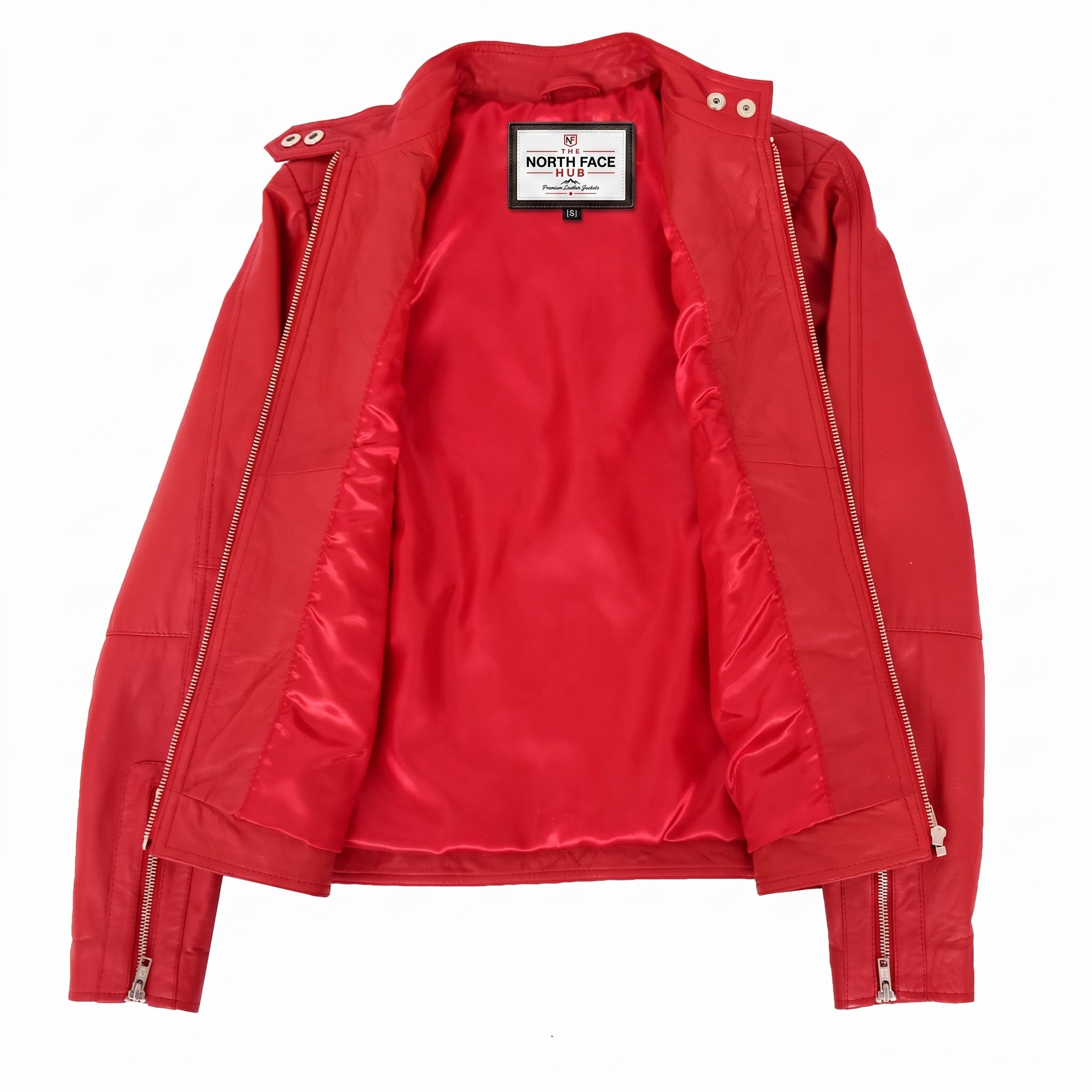 Womens Soft Leather Casual Zip Biker Jacket Ruby Ignite Red