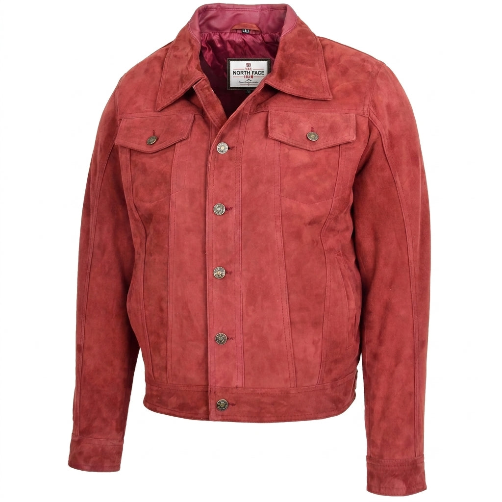 Mens Real Suede Trucker Harrington Jacket Daryl Infinite Burgundy