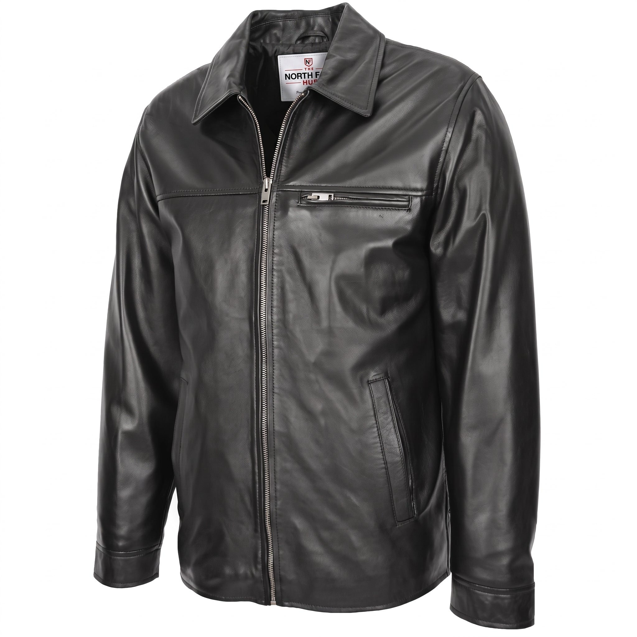 Mens Soft Leather Plain Zip Box Casual Jacket Frank Nova Black