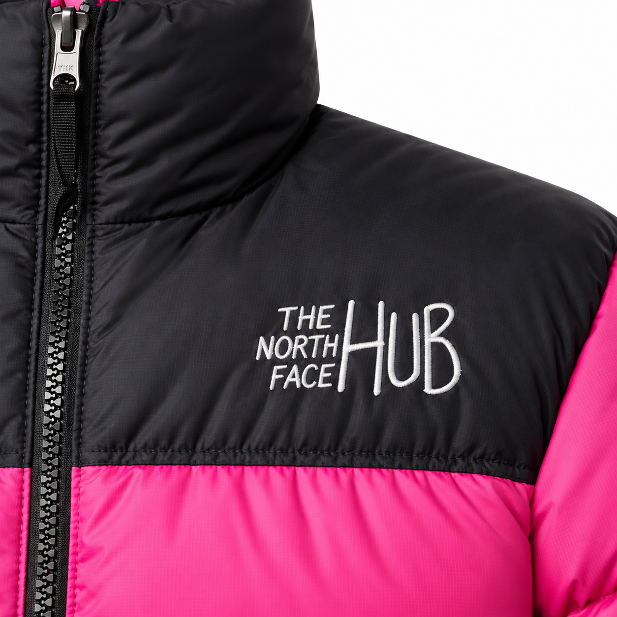 The North Face Hub Hot Pink & Black Mens Puffer Jacket – Mens Insulated Winter Jacket / Nuptse Puffer Jacket 1996 Retro Coat
