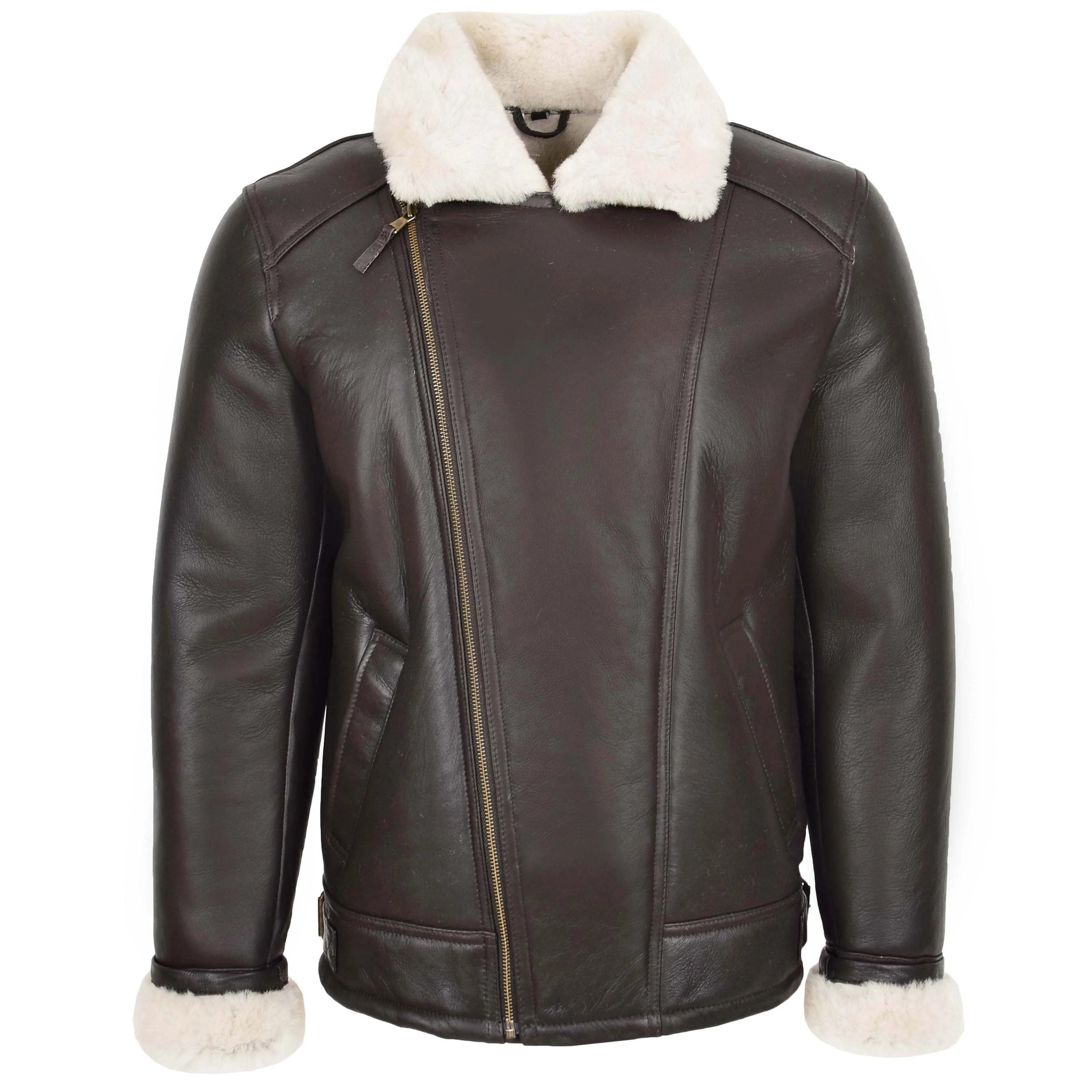 Mens Aviator Sheepskin Pilot Jacket Zenith Brown White