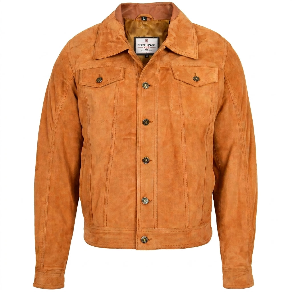Mens Real Suede Trucker Harrington Jacket Daryl Dynamo Tan