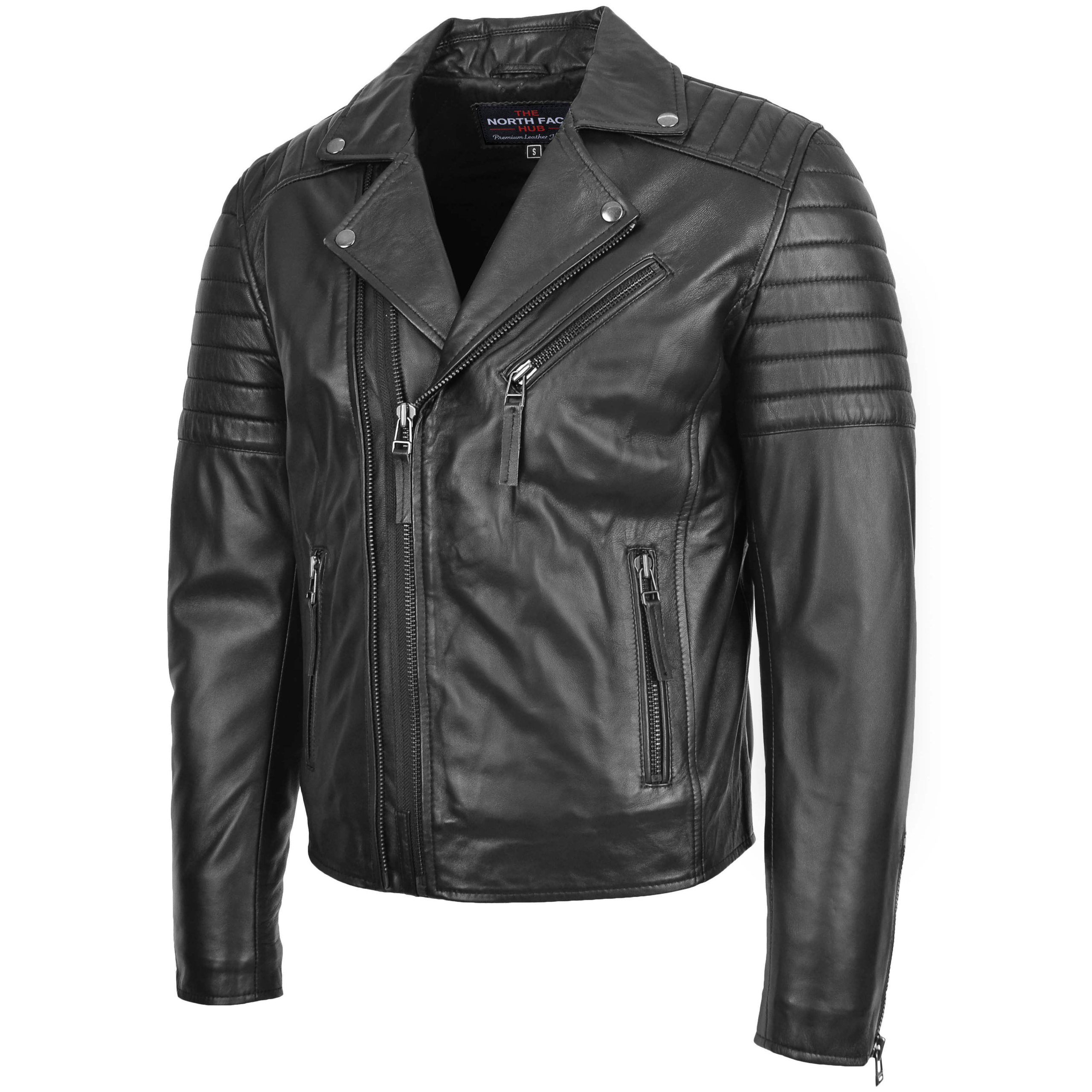 Mens Biker Leather Jacket Dual Zip Hook Paradox Rub Off