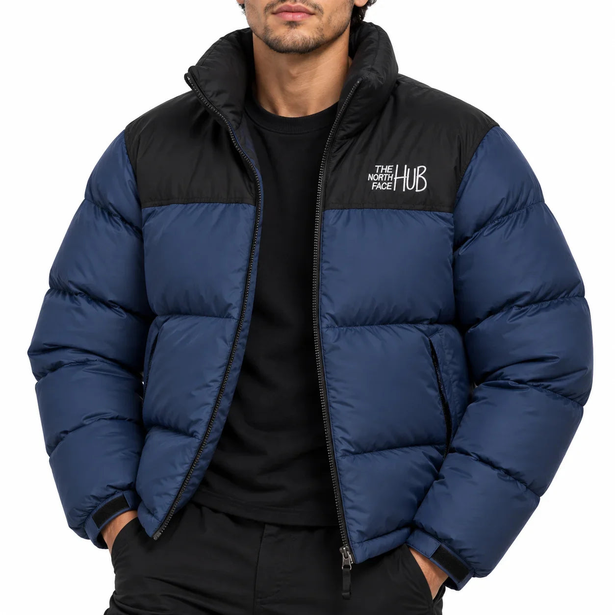 The North Face Hub Blue Mens Puffer Jacket – Mens Insulated Winter Jacket / Nuptse Puffer Jacket 1996 Retro Coat