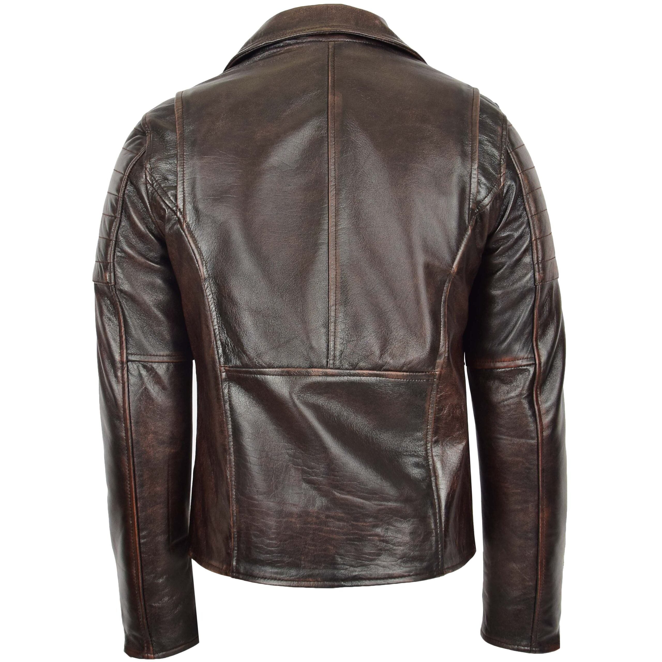 Mens Leather Cafe Racer Biker Jacket Ron Zenith Brown