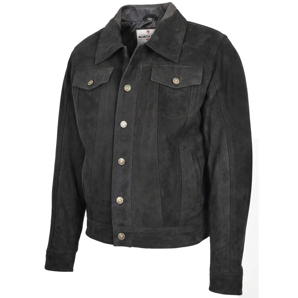 Mens Real Suede Trucker Harrington Jacket Daryl Nova Black