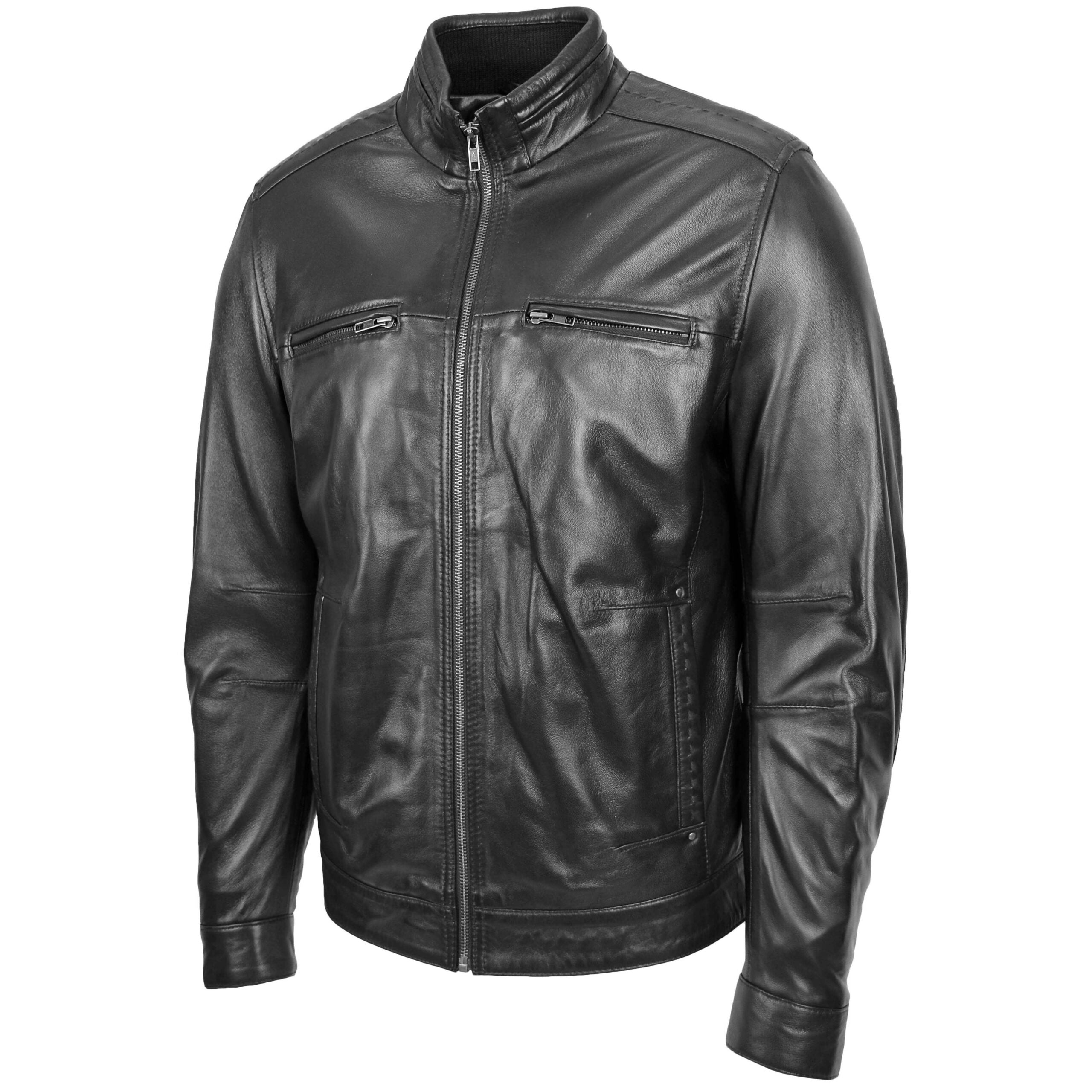Men's Standing Collar Leather Jacket Tony Nova Black