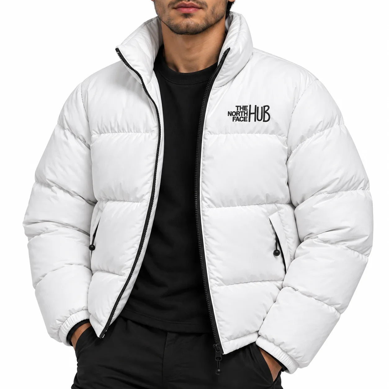The North Face Hub White Mens Puffer Jacket – Mens Insulated Winter Jacket / Nuptse Puffer Jacket 1996 Retro Coat