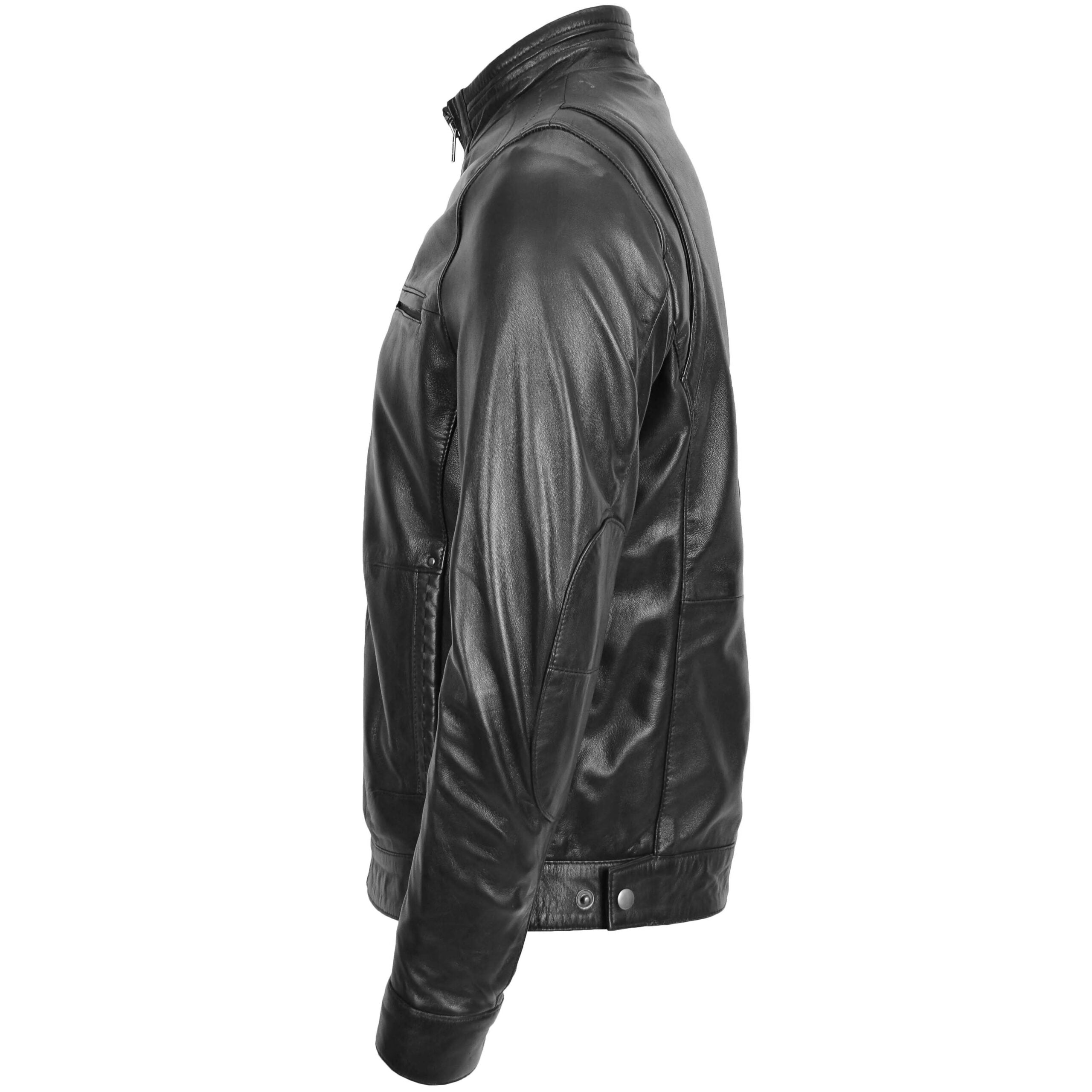 Men's Standing Collar Leather Jacket Tony Nova Black