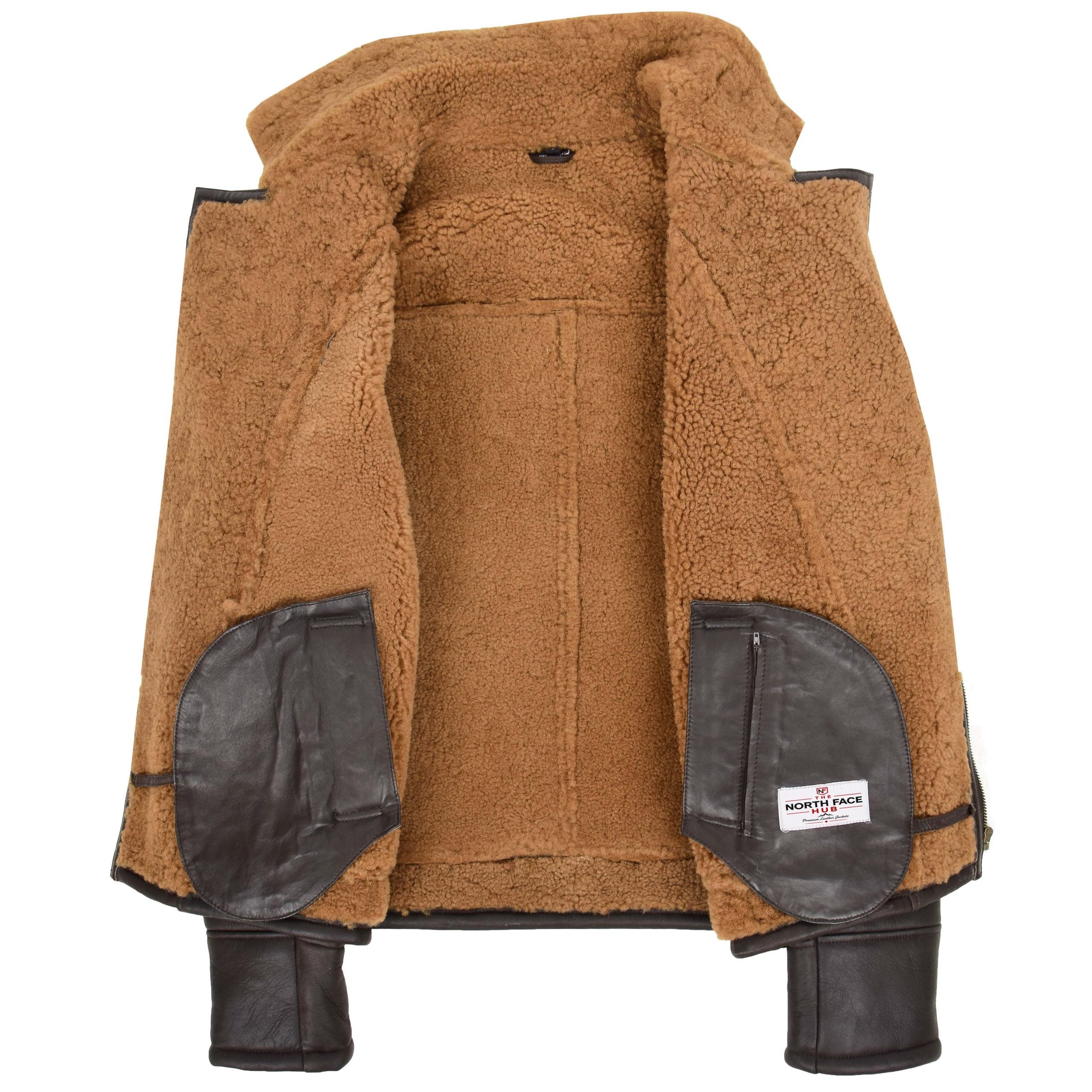 Mens Aviator Sheepskin Pilot Leather Bomber Jacket Zenith Brown Ginger