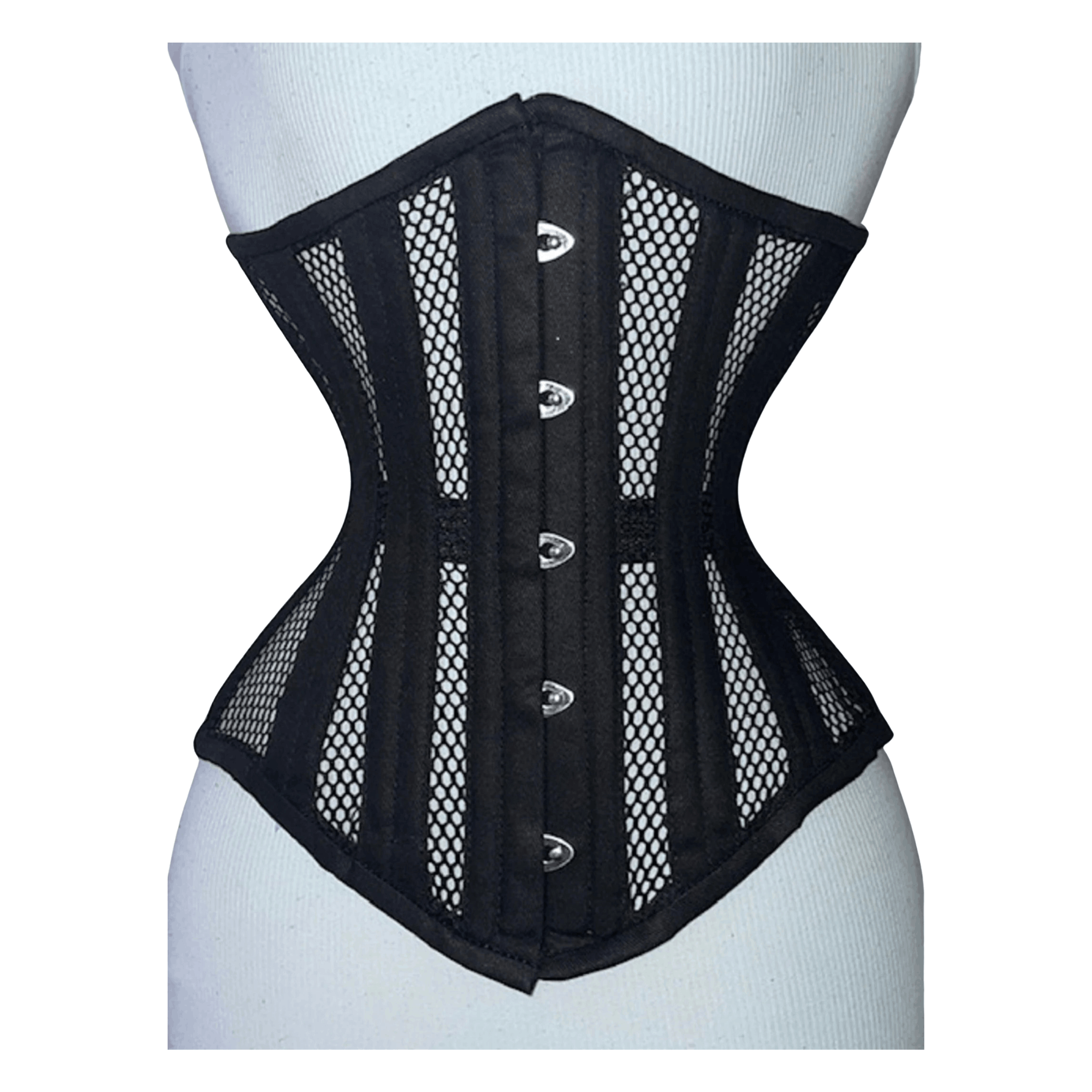 Handmade Black Mesh Underbust Corset Double Steel Boned Waist Trainer