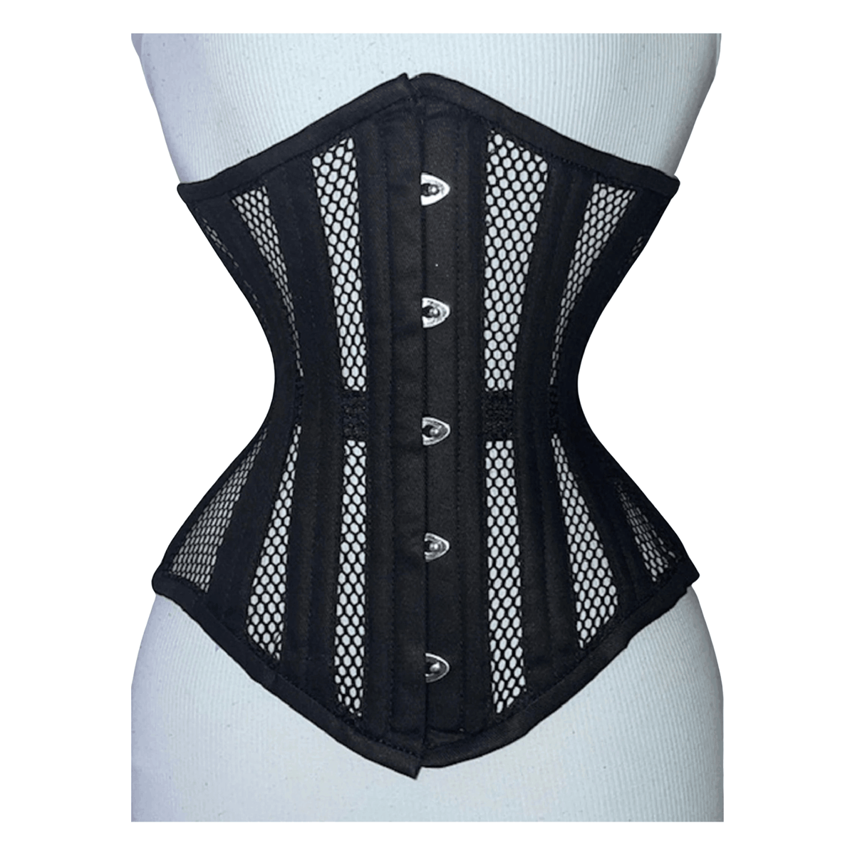 Handmade Black Mesh Underbust Corset Double Steel Boned Waist Trainer